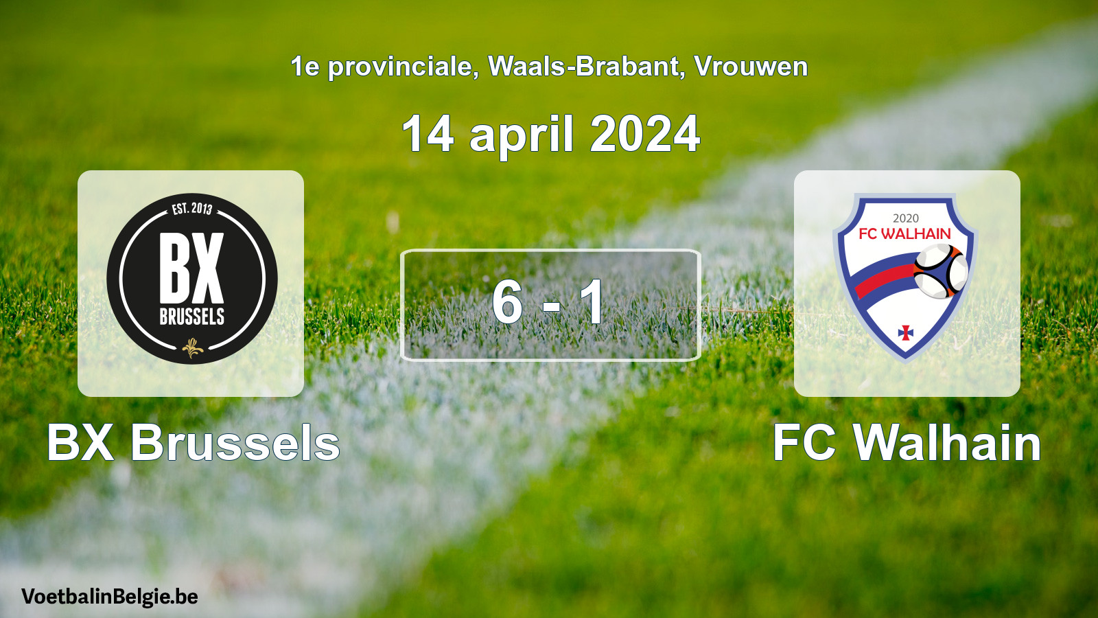 Gespeelde wedstrijd vrouwenvoetbal: BX Brussels - FC Walhain 6 - 1 (14 april 2024)