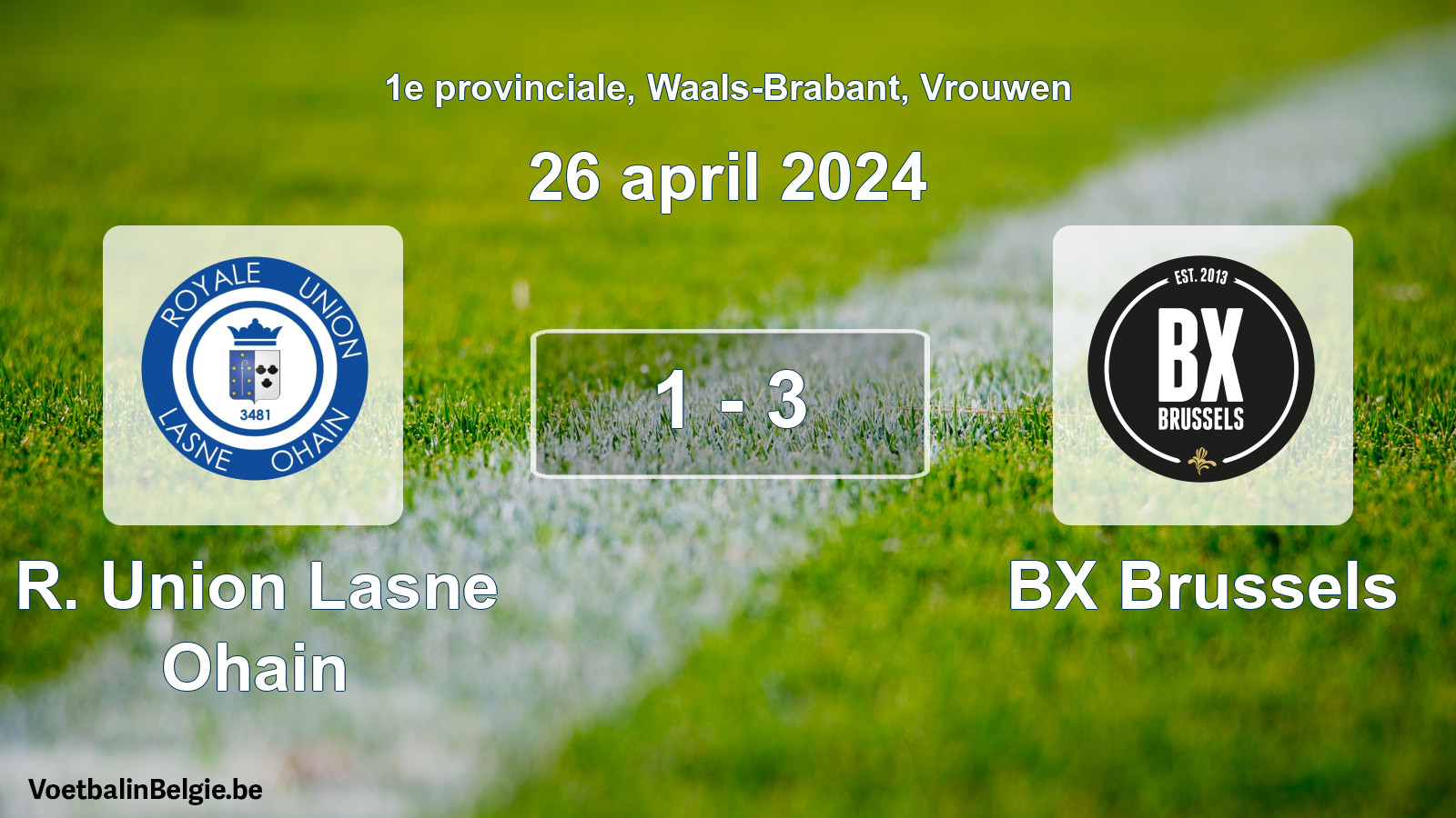 Gespeelde wedstrijd vrouwenvoetbal: R. Union Lasne Ohain - BX Brussels 1 - 3 (26 april 2024)