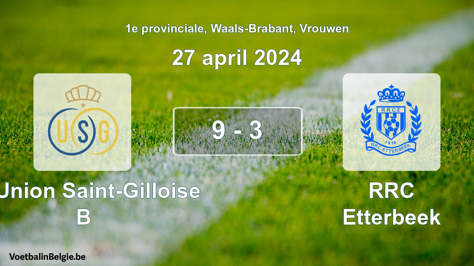 Gespeelde wedstrijd vrouwenvoetbal: R. Union Saint-Gilloise B - RRC Etterbeek 9 - 3 (27 april 2024)