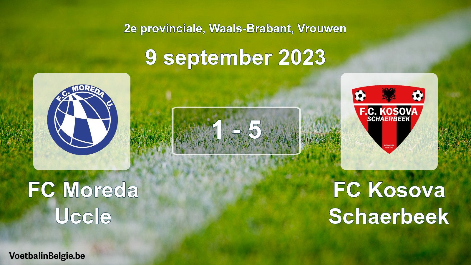 Gespeelde wedstrijd vrouwenvoetbal: FC Moreda Uccle - FC Kosova Schaerbeek 1 - 5 (9 september 2023)