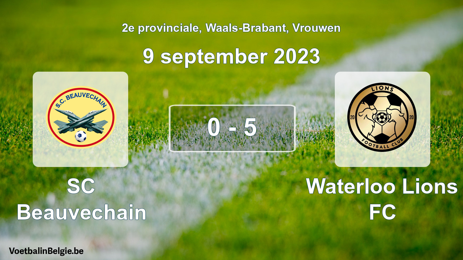 Gespeelde wedstrijd vrouwenvoetbal: SC Beauvechain - Waterloo Lions FC 0 - 5 (9 september 2023)