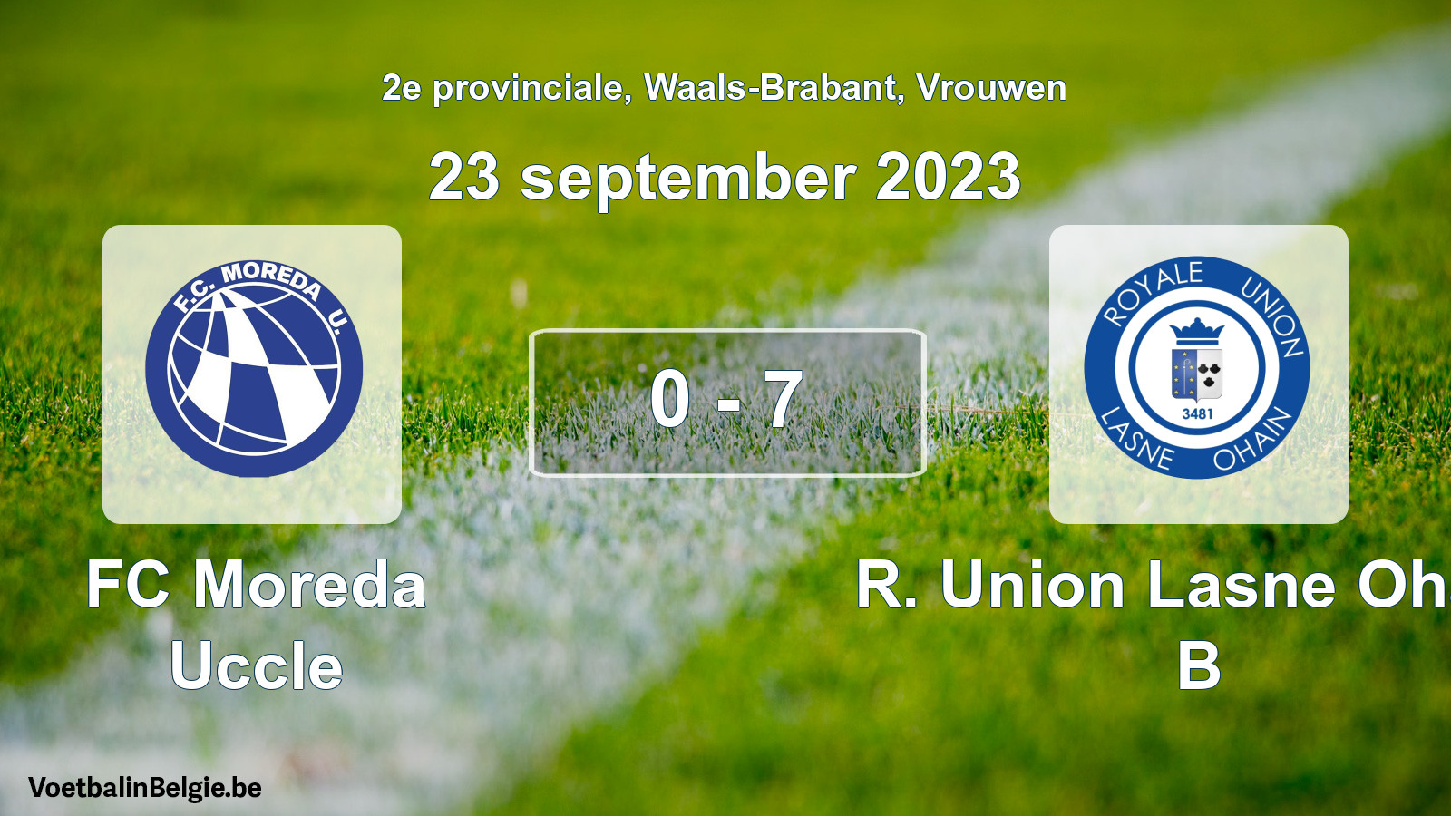 Gespeelde wedstrijd vrouwenvoetbal: FC Moreda Uccle - R. Union Lasne Ohain B 0 - 7 (23 september 2023)