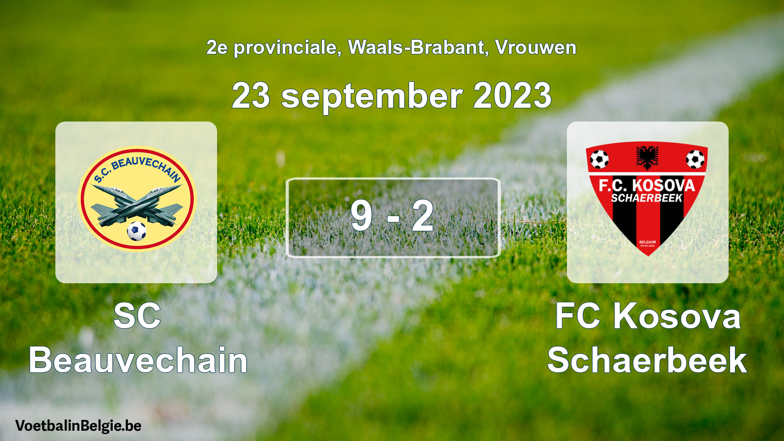 Played match women football: SC Beauvechain - FC Kosova Schaerbeek 9 - 2 (23 September 2023)