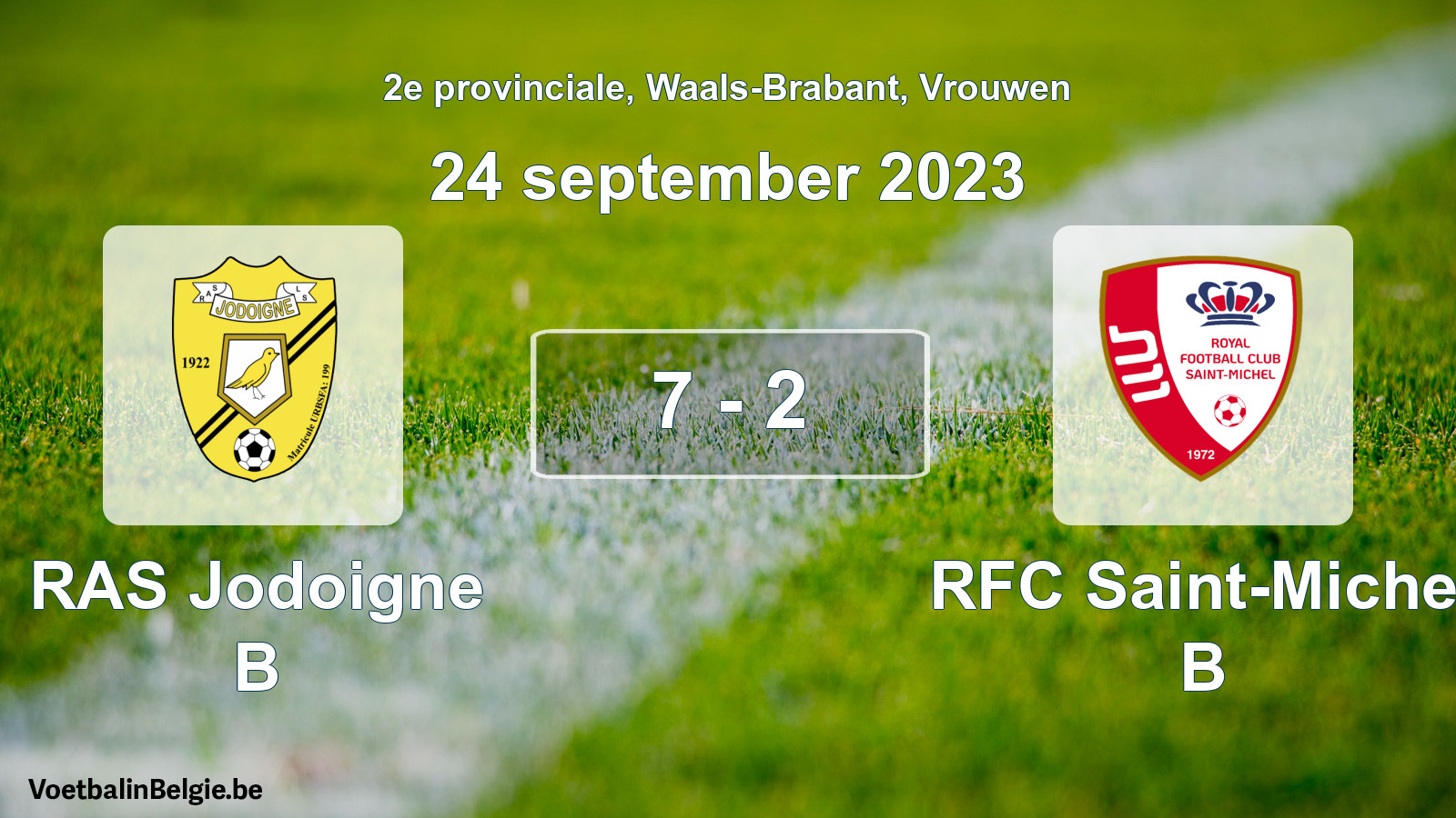 Played match women football: RAS Jodoigne B - RFC Saint-Michel B 7 - 2 (24 September 2023)