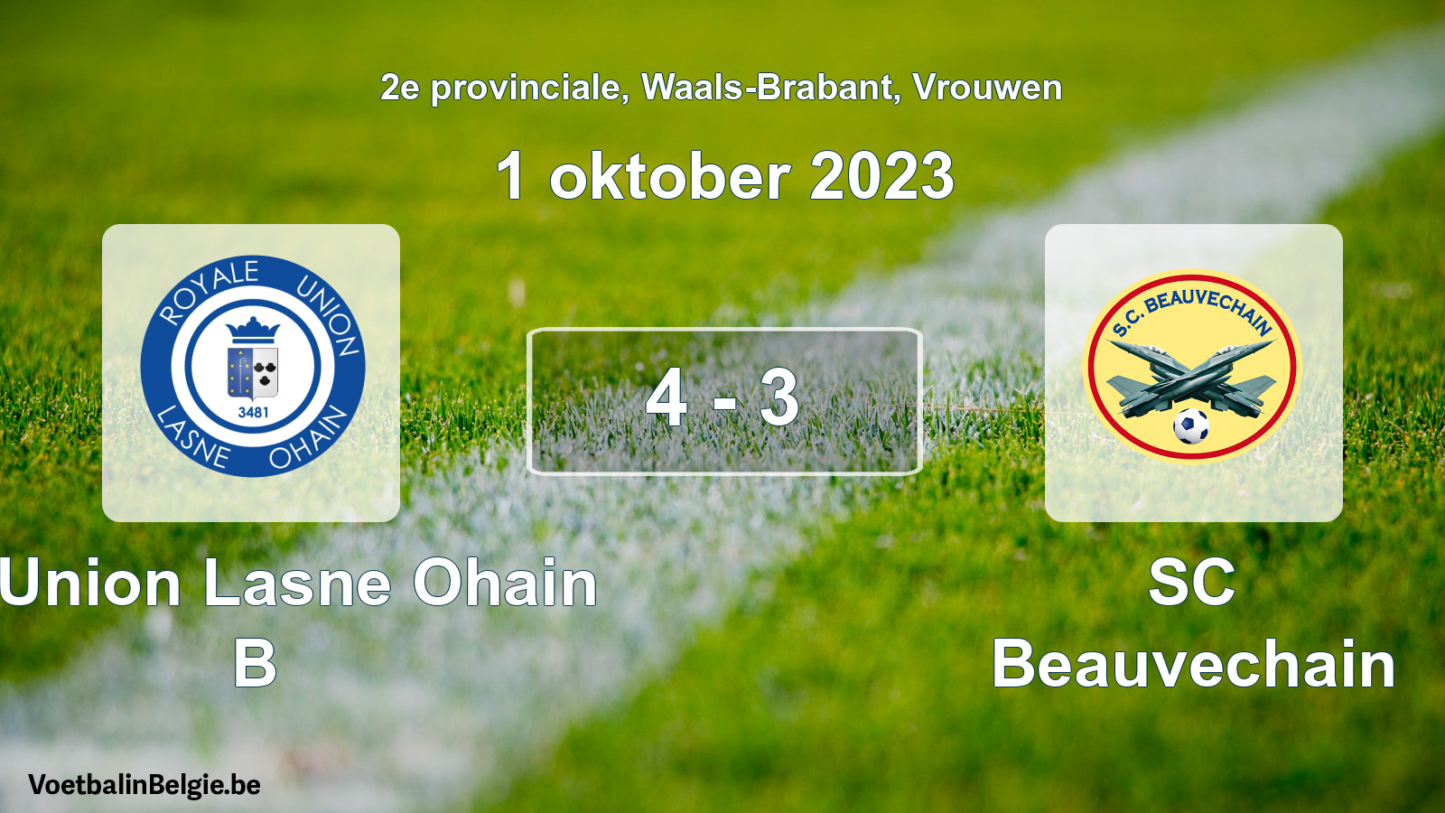Gespeelde wedstrijd vrouwenvoetbal: R. Union Lasne Ohain B - SC Beauvechain 4 - 3 (1 oktober 2023)