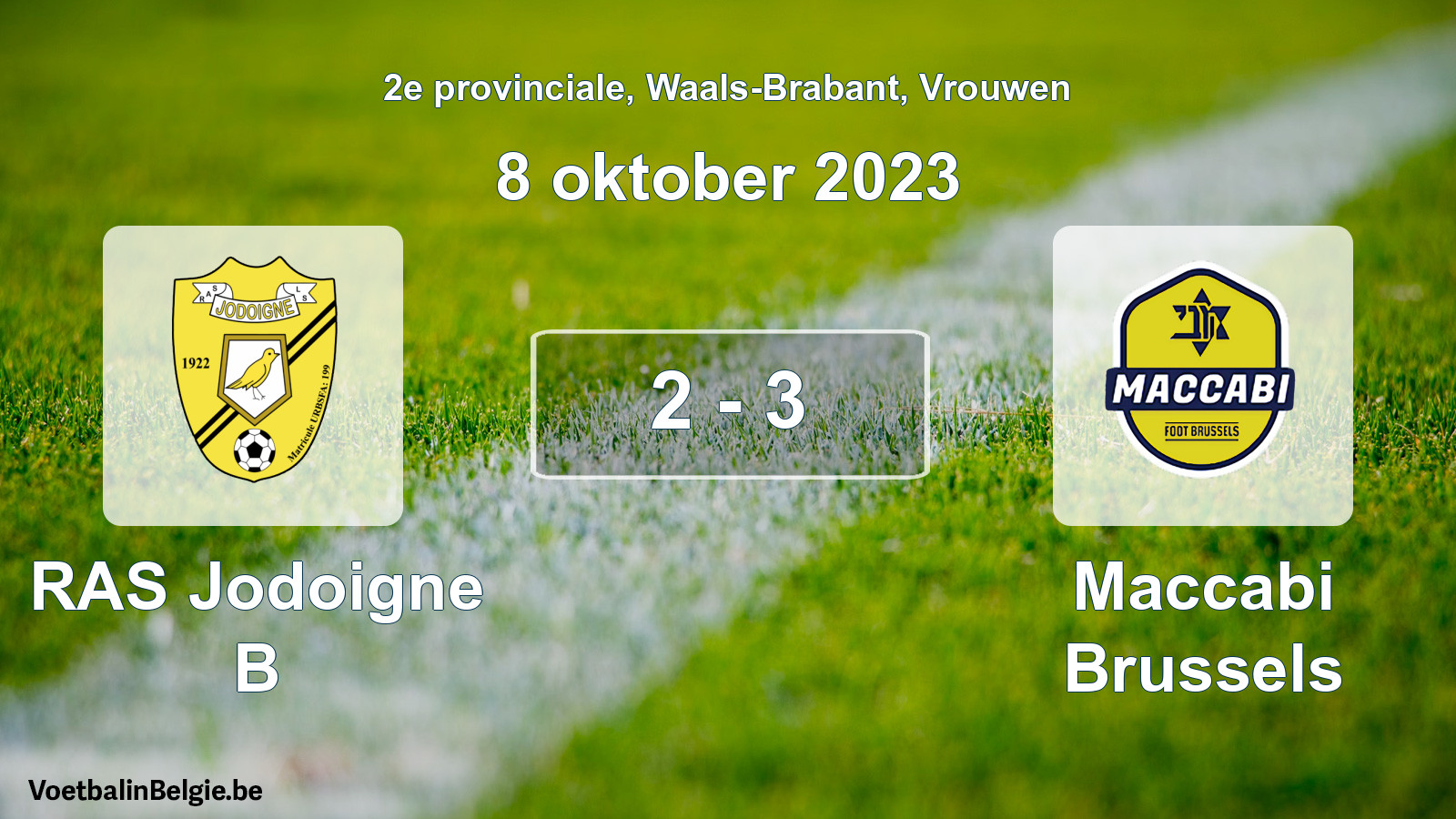 Gespeelde wedstrijd vrouwenvoetbal: RAS Jodoigne B - Maccabi Brussels 2 - 3 (8 oktober 2023)