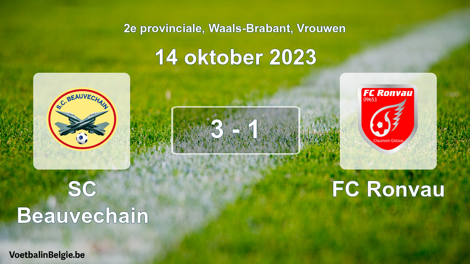 Gespeelde wedstrijd vrouwenvoetbal: SC Beauvechain - FC Ronvau 3 - 1 (14 oktober 2023)