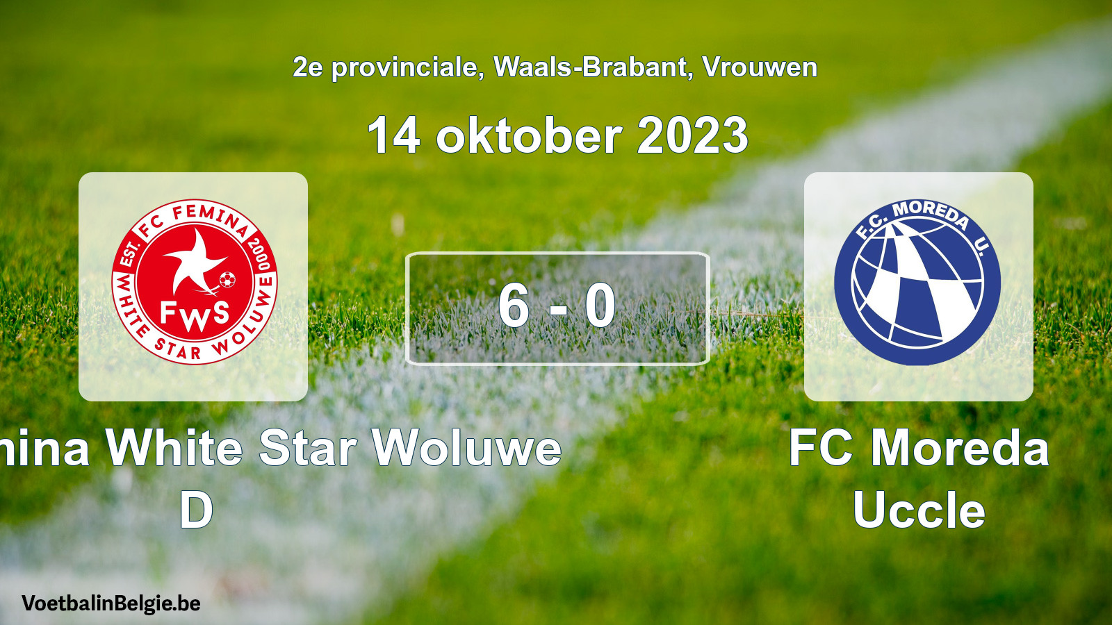 Gespeelde wedstrijd vrouwenvoetbal: FC Fémina White Star Woluwe D - FC Moreda Uccle 6 - 0 (14 oktober 2023)