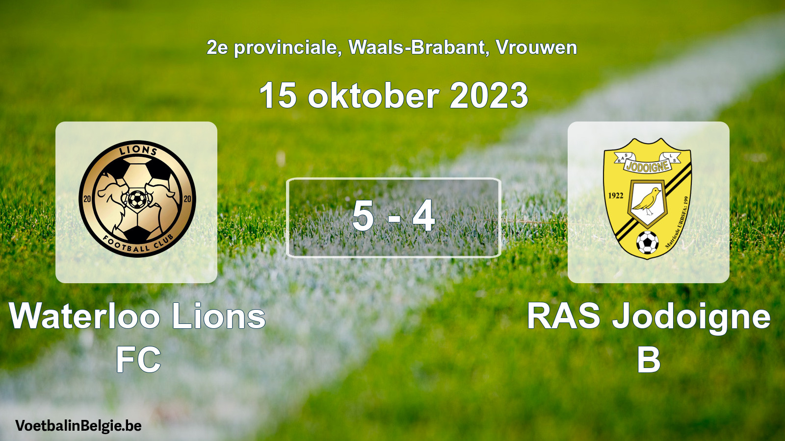 Gespeelde wedstrijd vrouwenvoetbal: Waterloo Lions FC - RAS Jodoigne B 5 - 4 (15 oktober 2023)