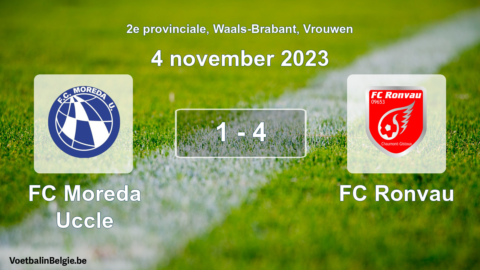 Gespeelde wedstrijd vrouwenvoetbal: FC Moreda Uccle - FC Ronvau 1 - 4 (4 november 2023)