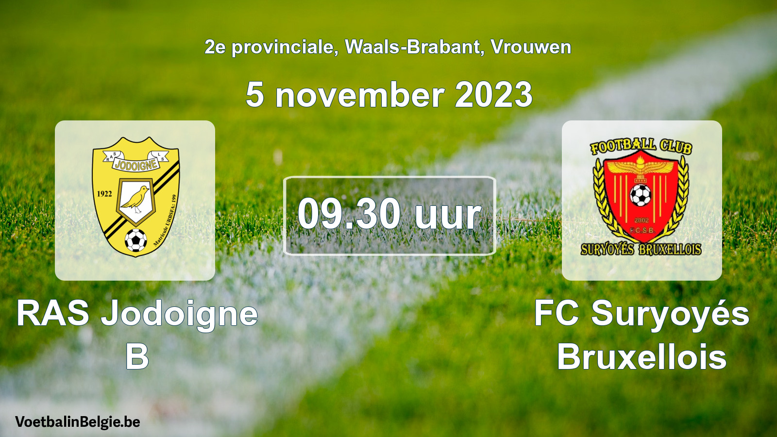 Match prévu football femmes: RAS Jodoigne B - FC Suryoyés Bruxellois (5 novembre 2023)