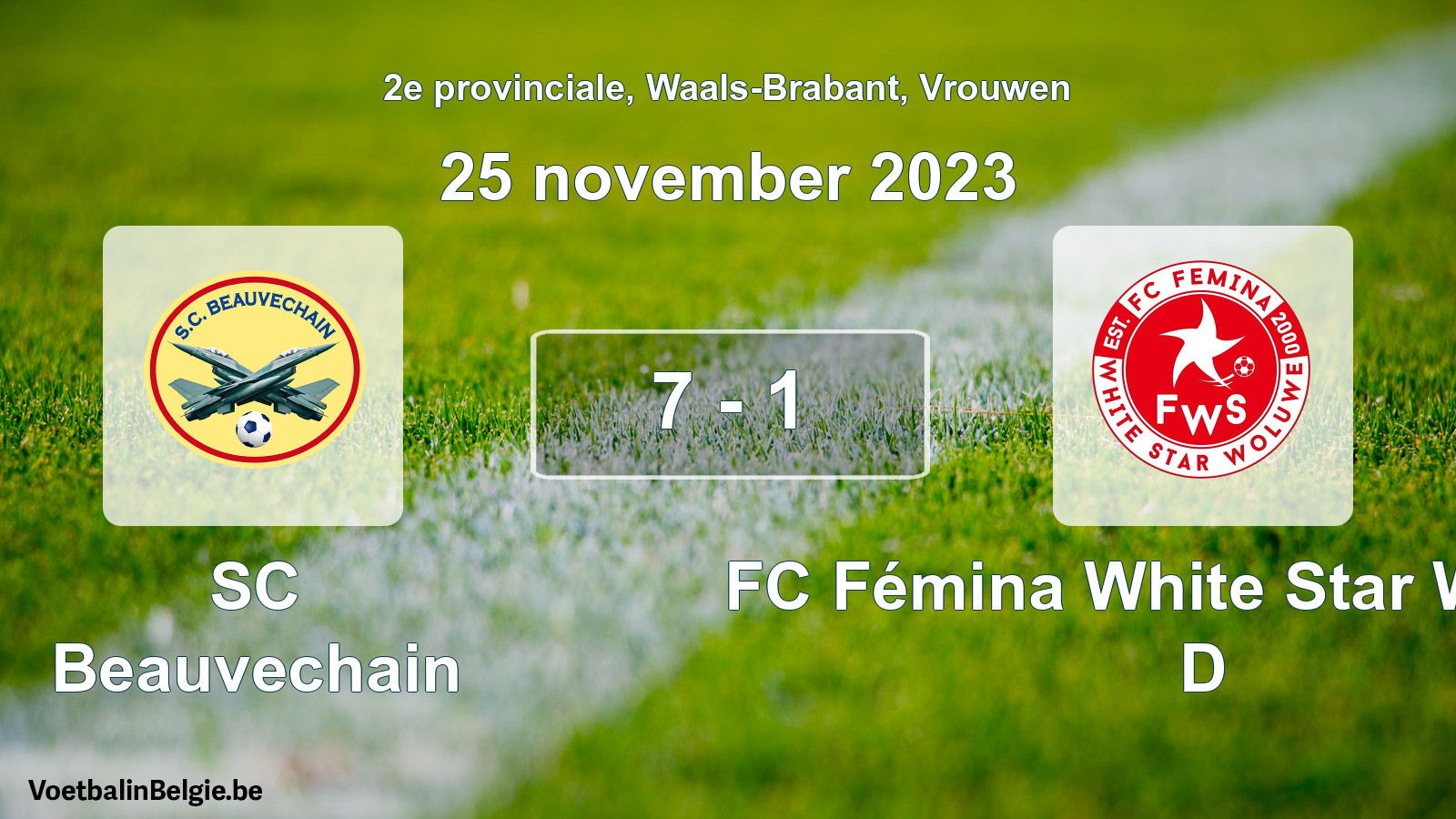 Gespeelde wedstrijd vrouwenvoetbal: SC Beauvechain - FC Fémina White Star Woluwe D 7 - 1 (25 november 2023)