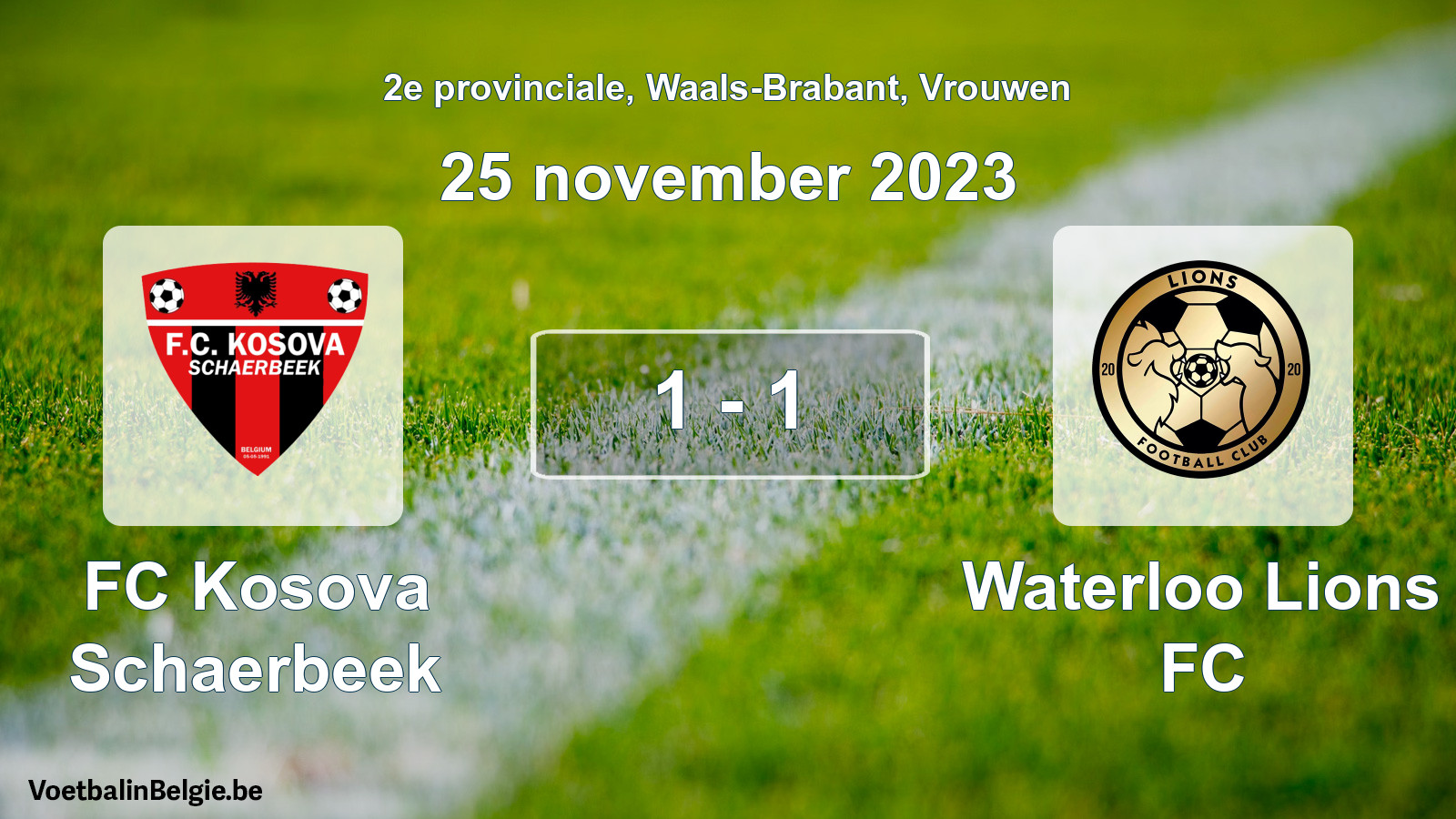 Gespeelde wedstrijd vrouwenvoetbal: FC Kosova Schaerbeek - Waterloo Lions FC 1 - 1 (25 november 2023)