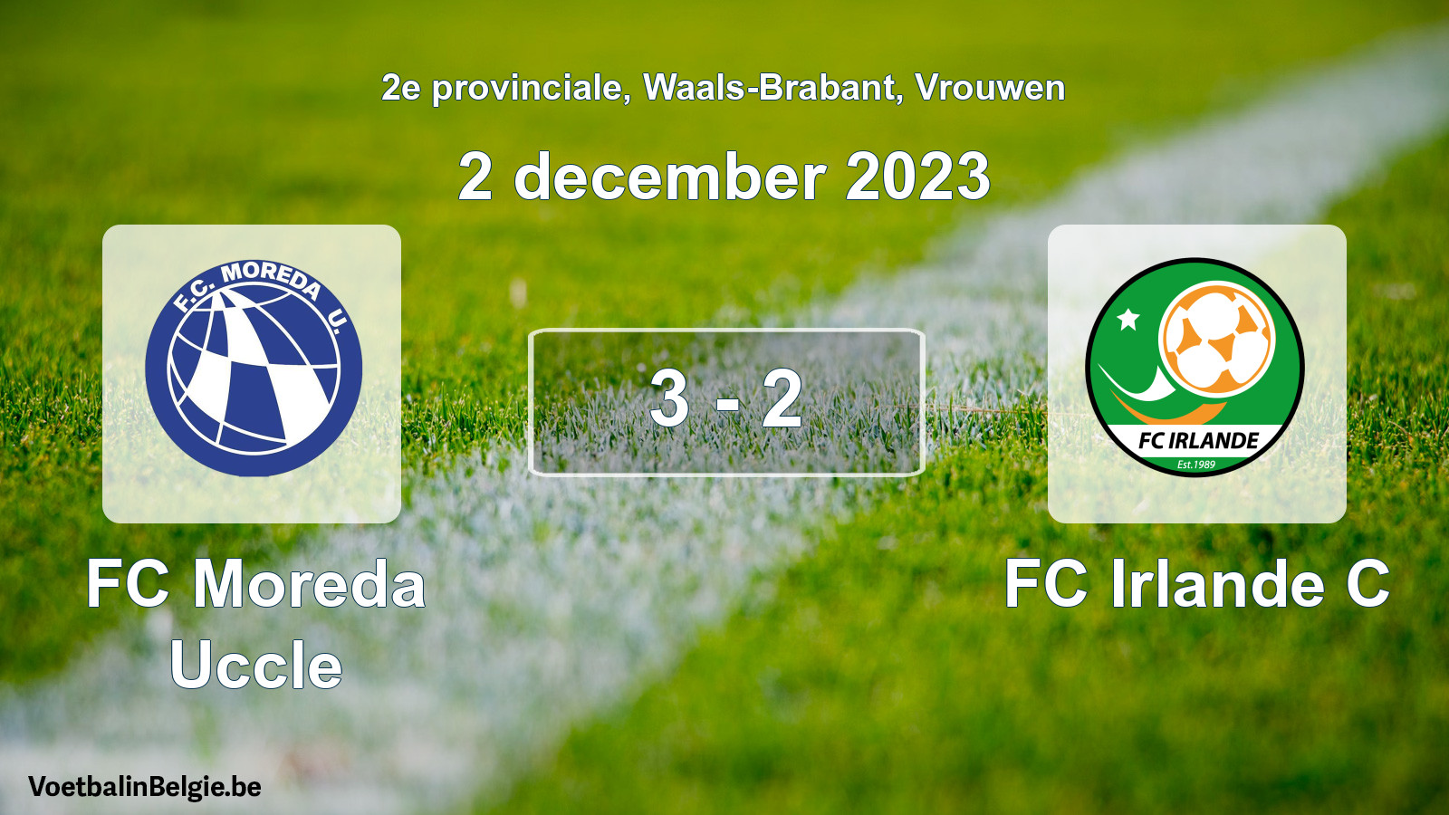 Gespeelde wedstrijd vrouwenvoetbal: FC Moreda Uccle - FC Irlande C 3 - 2 (2 december 2023)