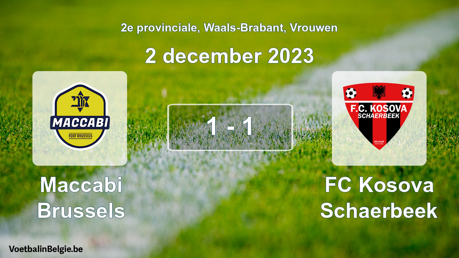 Gespeelde wedstrijd vrouwenvoetbal: Maccabi Brussels - FC Kosova Schaerbeek 1 - 1 (2 december 2023)