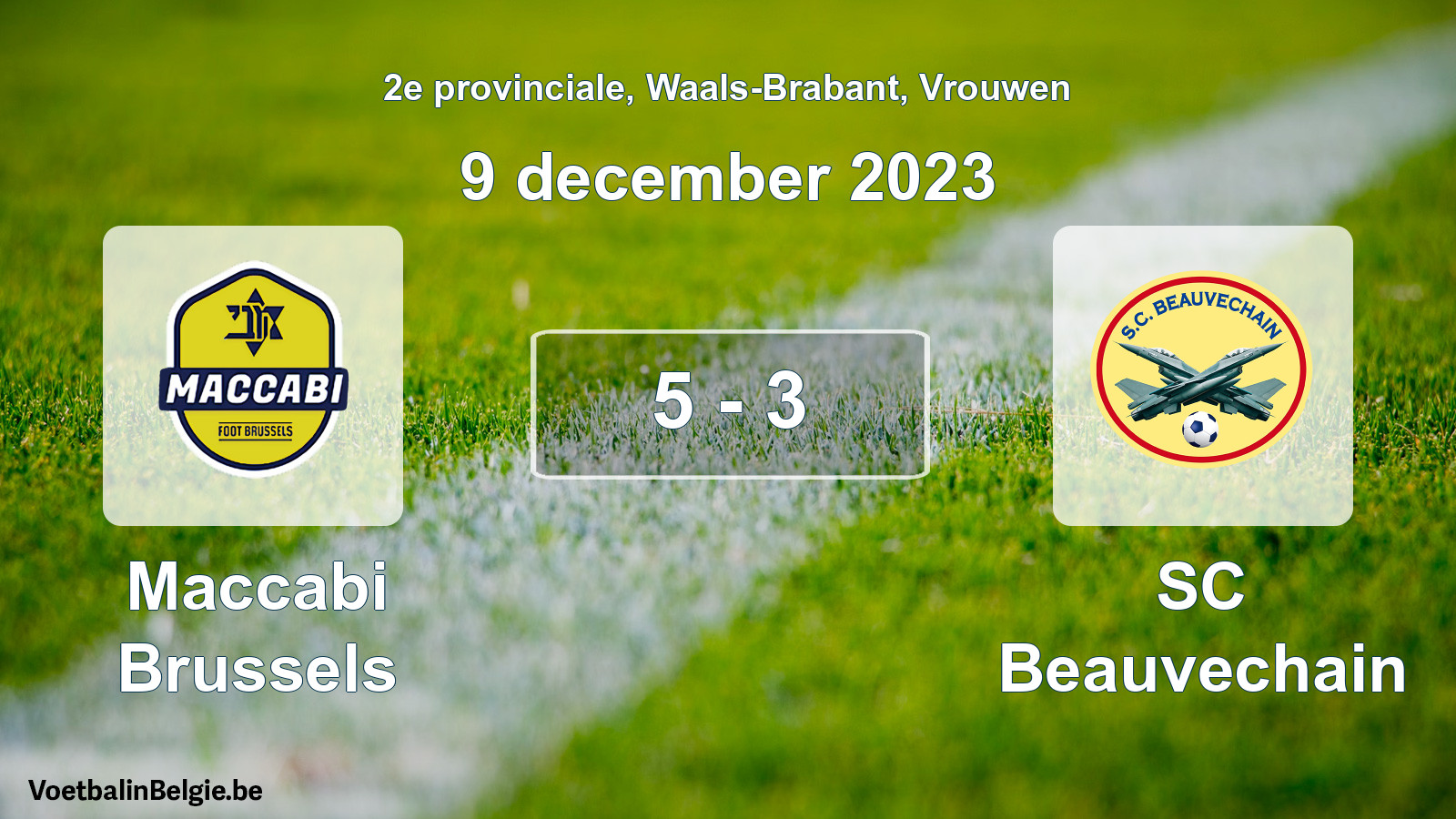 Gespeelde wedstrijd vrouwenvoetbal: Maccabi Brussels - SC Beauvechain 5 - 3 (9 december 2023)