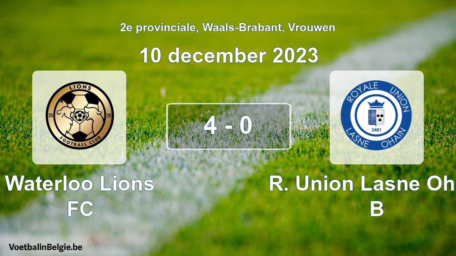 Gespeelde wedstrijd vrouwenvoetbal: Waterloo Lions FC - R. Union Lasne Ohain B 4 - 0 (10 december 2023)