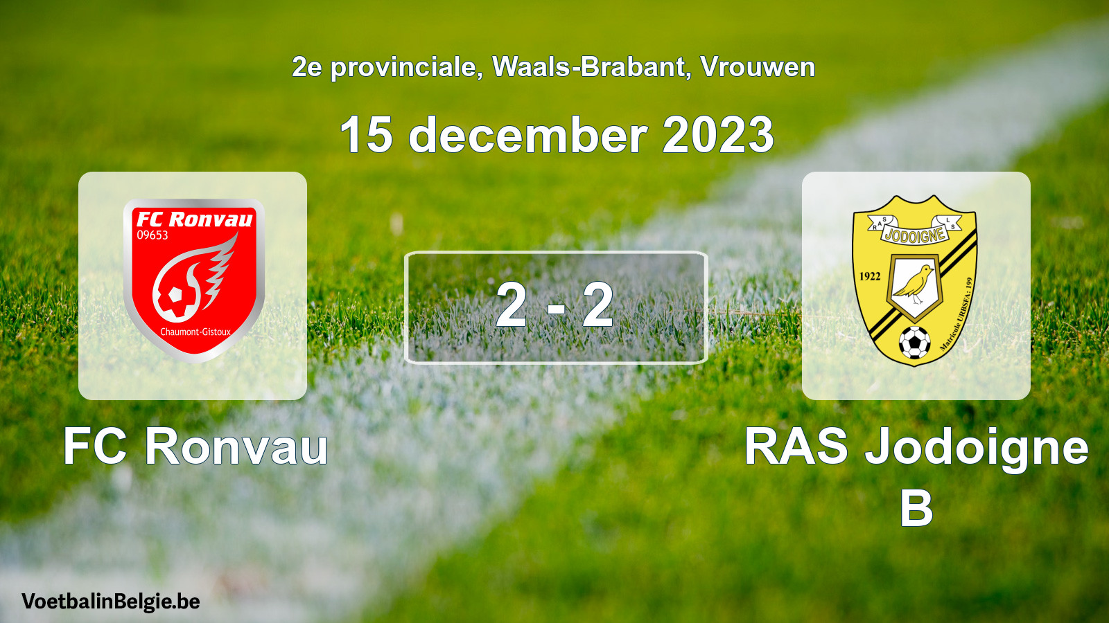 Gespeelde wedstrijd vrouwenvoetbal: FC Ronvau - RAS Jodoigne B 2 - 2 (15 december 2023)