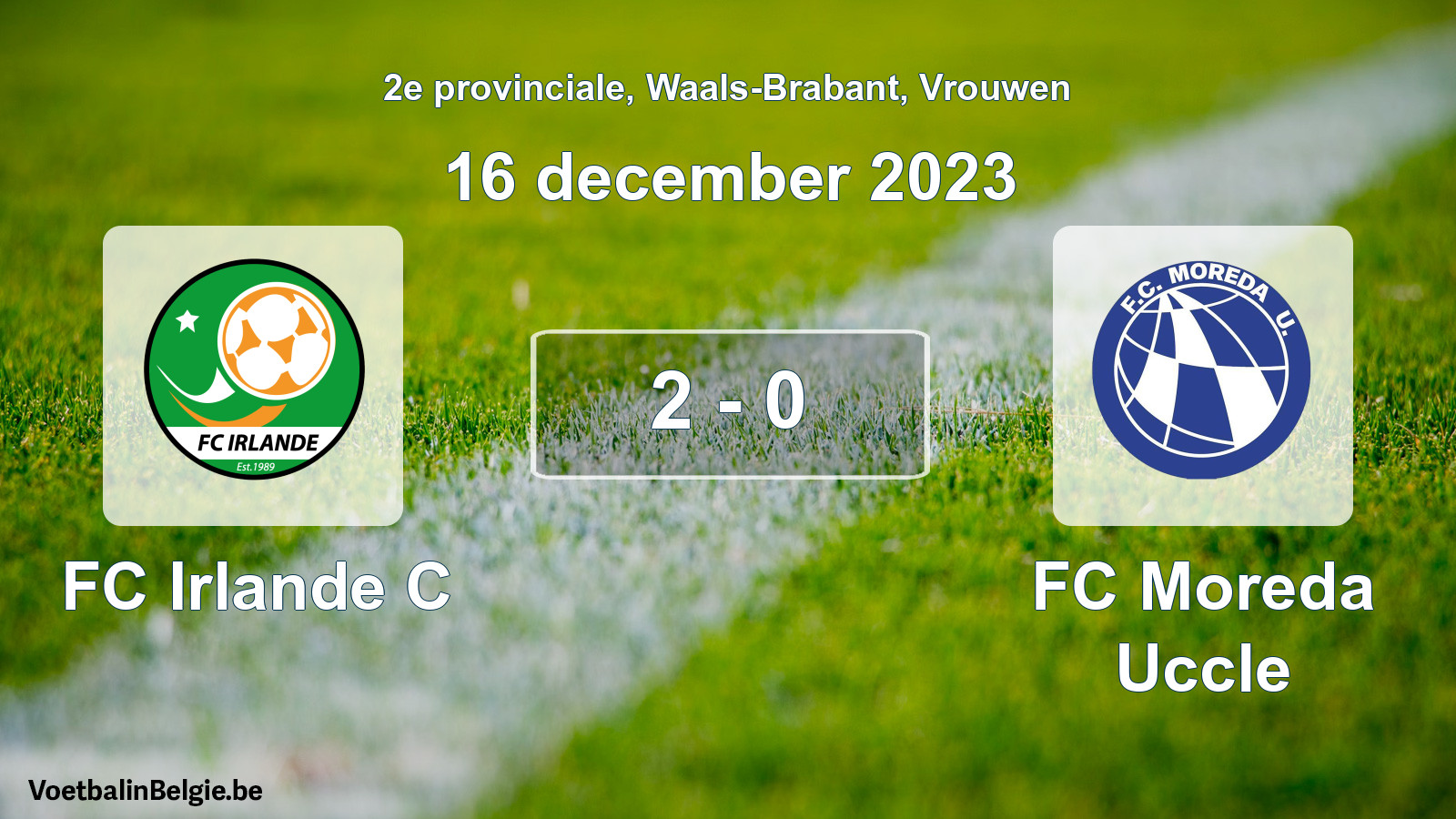 Gespeelde wedstrijd vrouwenvoetbal: FC Irlande C - FC Moreda Uccle 2 - 0 (16 december 2023)