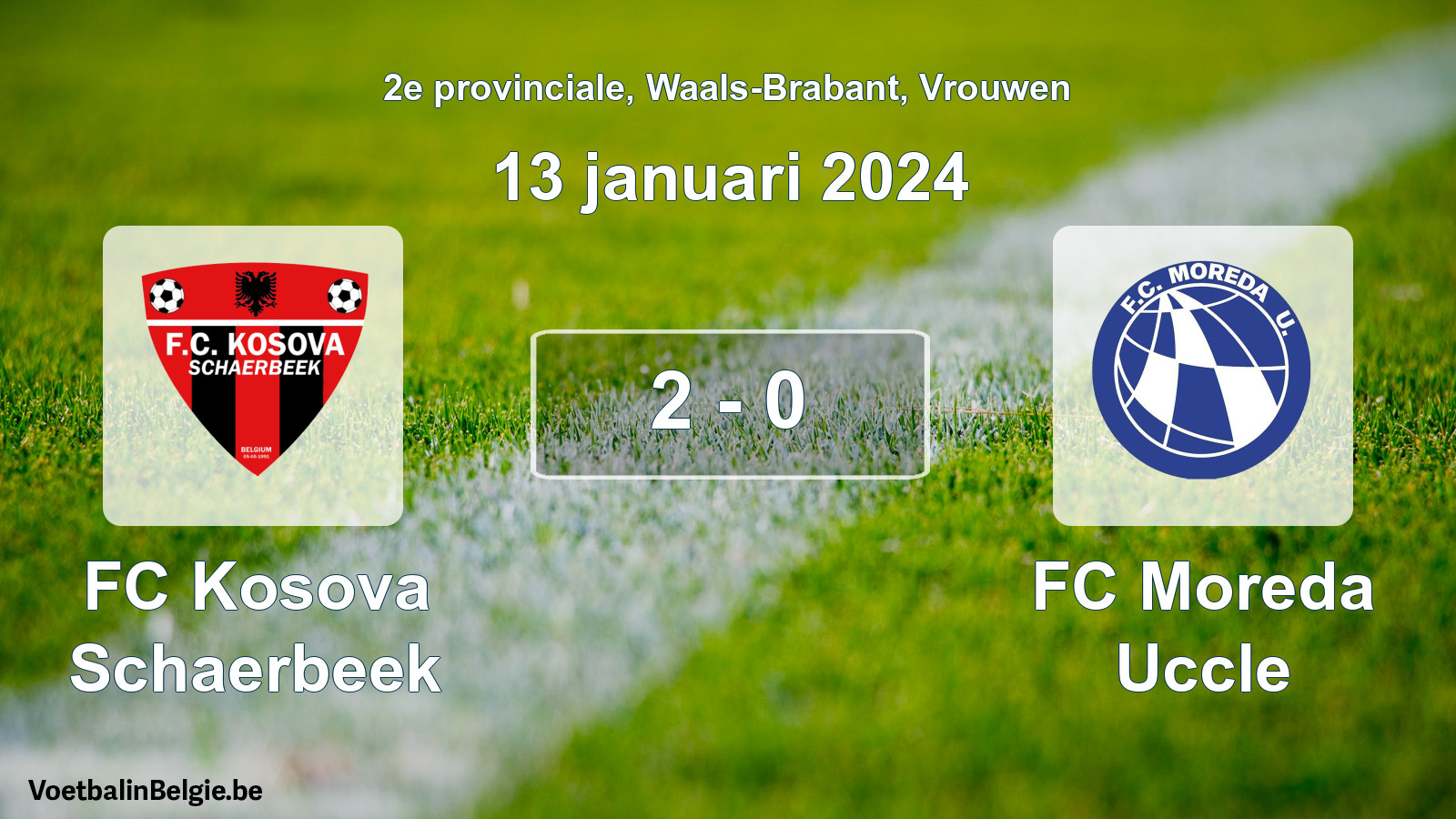 Gespeelde wedstrijd vrouwenvoetbal: FC Kosova Schaerbeek - FC Moreda Uccle 2 - 0 (13 januari 2024)