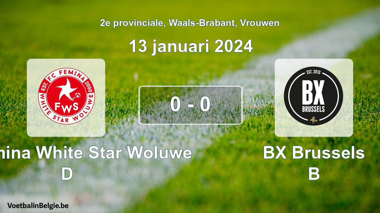 Gespeelde wedstrijd vrouwenvoetbal: FC Fémina White Star Woluwe D - BX Brussels B 0 - 0 (13 januari 2024)
