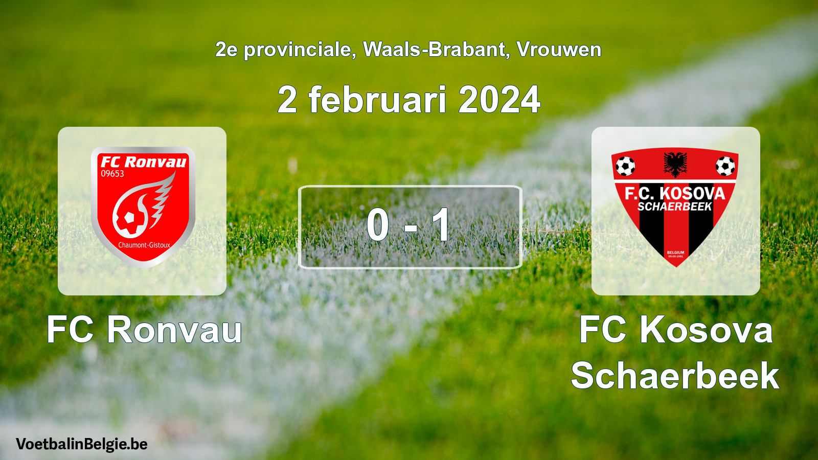 Gespeelde wedstrijd vrouwenvoetbal: FC Ronvau - FC Kosova Schaerbeek 0 - 1 (2 februari 2024)