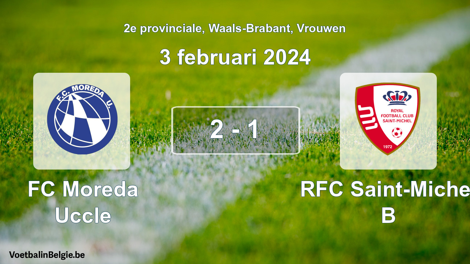 Gespeelde wedstrijd vrouwenvoetbal: FC Moreda Uccle - RFC Saint-Michel B 2 - 1 (3 februari 2024)