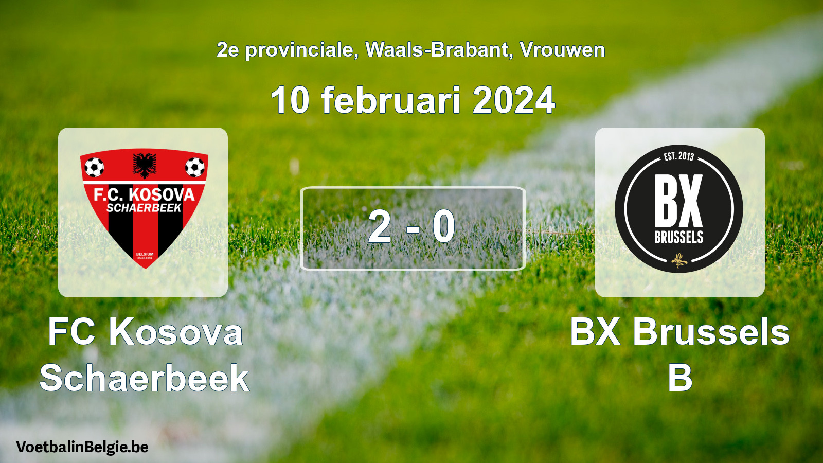 Gespeelde wedstrijd vrouwenvoetbal: FC Kosova Schaerbeek - BX Brussels B 2 - 0 (10 februari 2024)