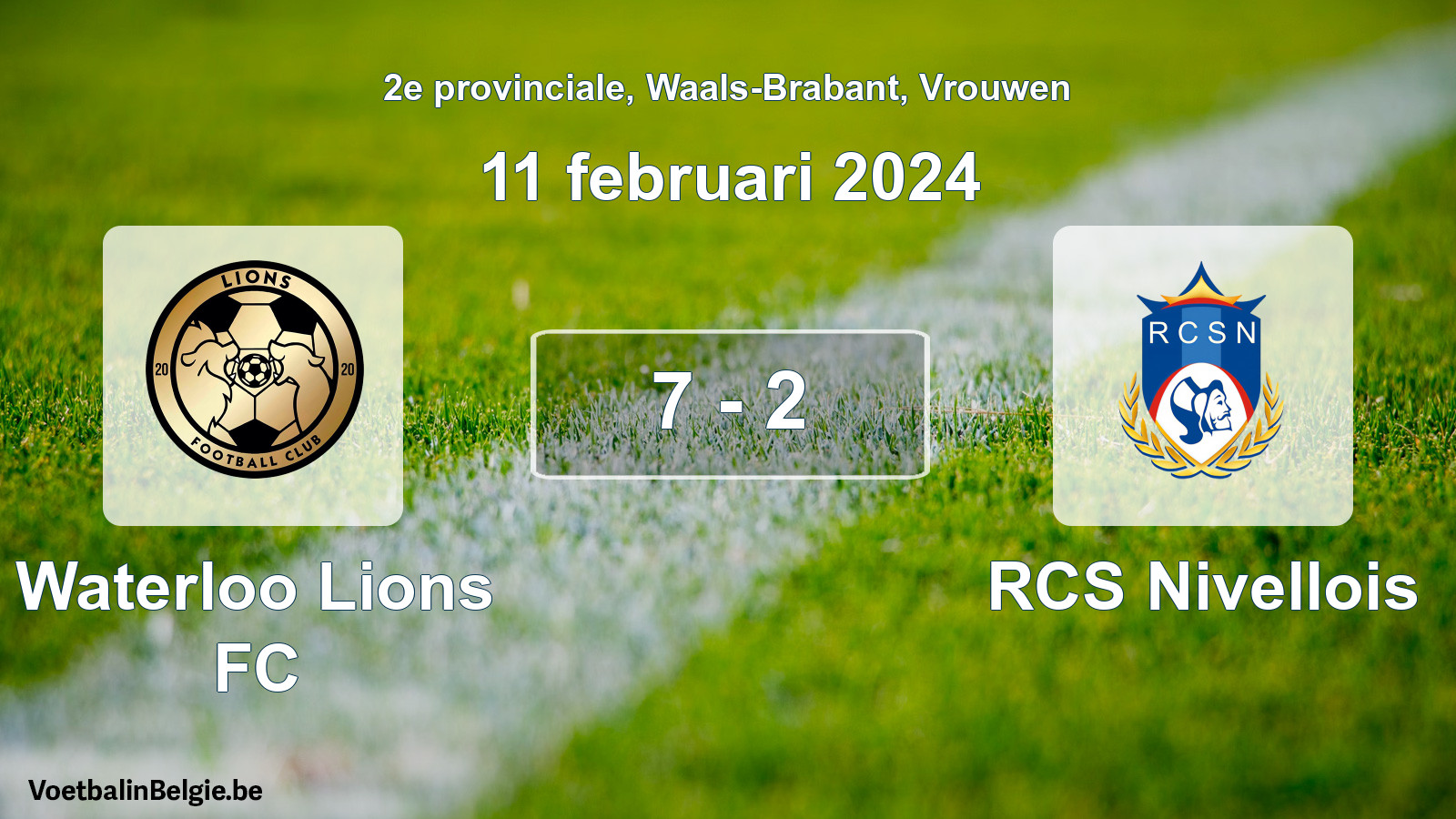 Gespeelde wedstrijd vrouwenvoetbal: Waterloo Lions FC - RCS Nivellois 7 - 2 (11 februari 2024)