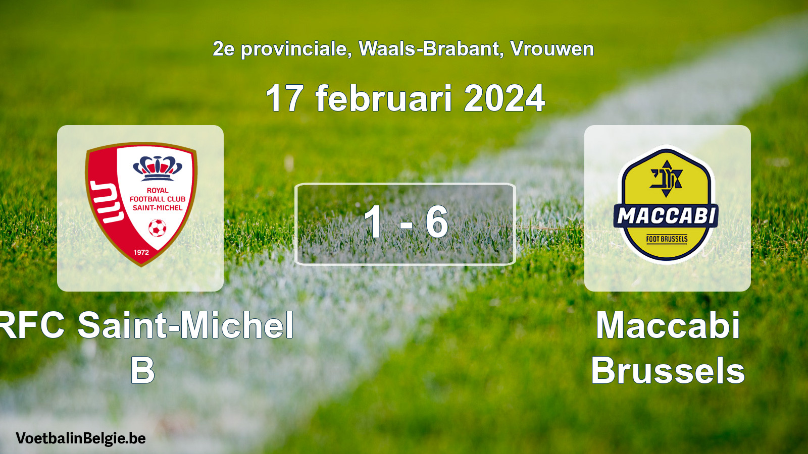 Gespeelde wedstrijd vrouwenvoetbal: RFC Saint-Michel B - Maccabi Brussels 1 - 6 (17 februari 2024)