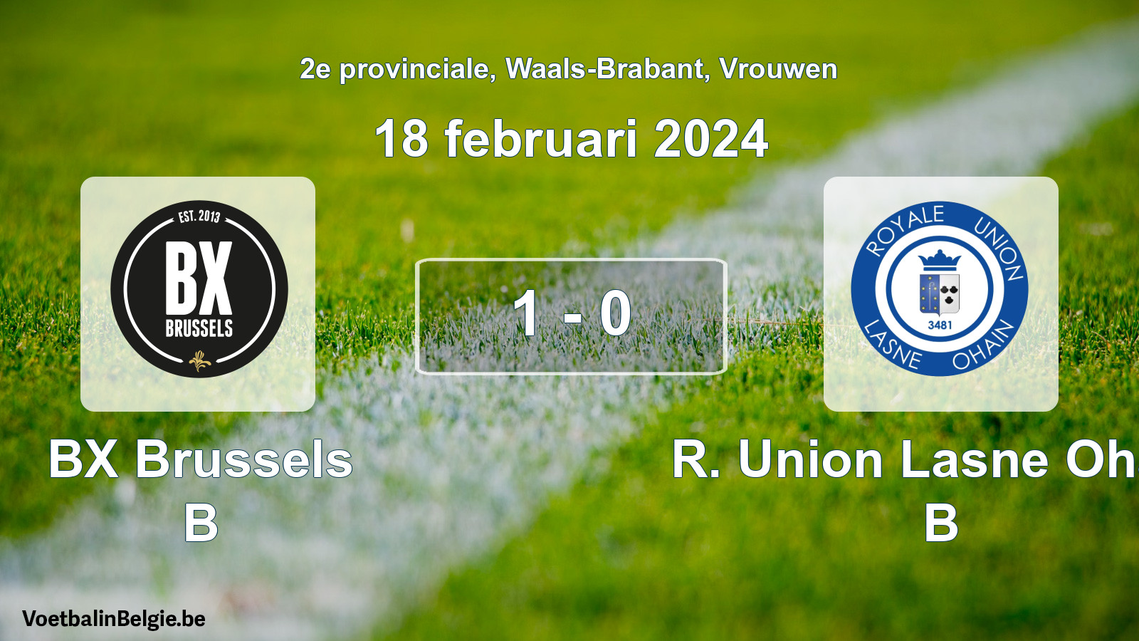 Gespeelde wedstrijd vrouwenvoetbal: BX Brussels B - R. Union Lasne Ohain B 1 - 0 (18 februari 2024)