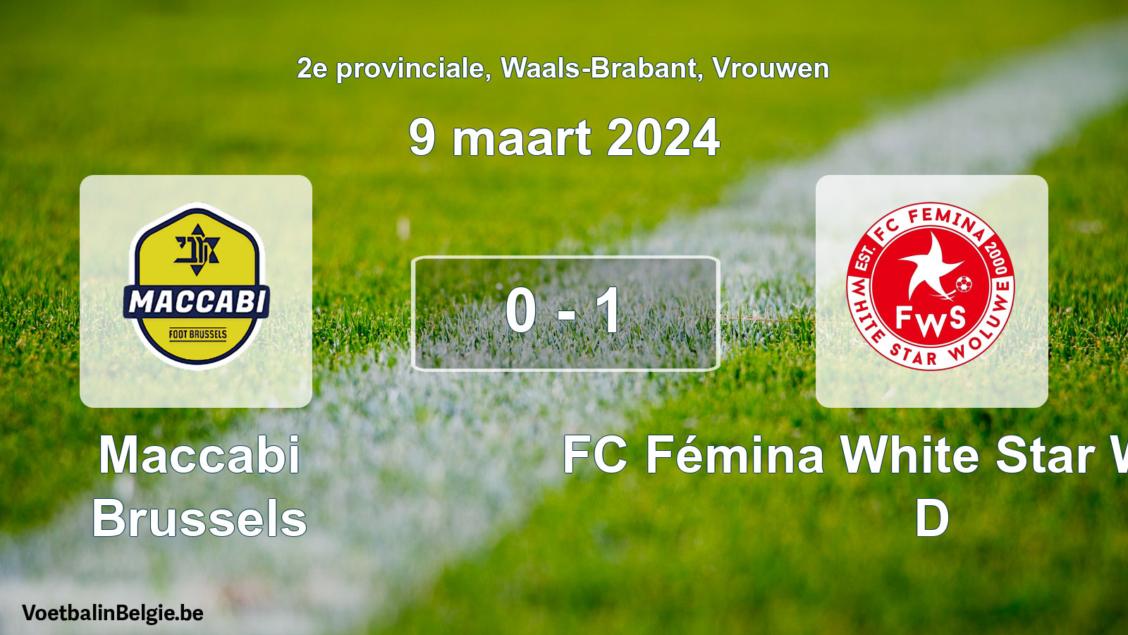 Gespeelde wedstrijd vrouwenvoetbal: Maccabi Brussels - FC Fémina White Star Woluwe D 0 - 1 (9 maart 2024)
