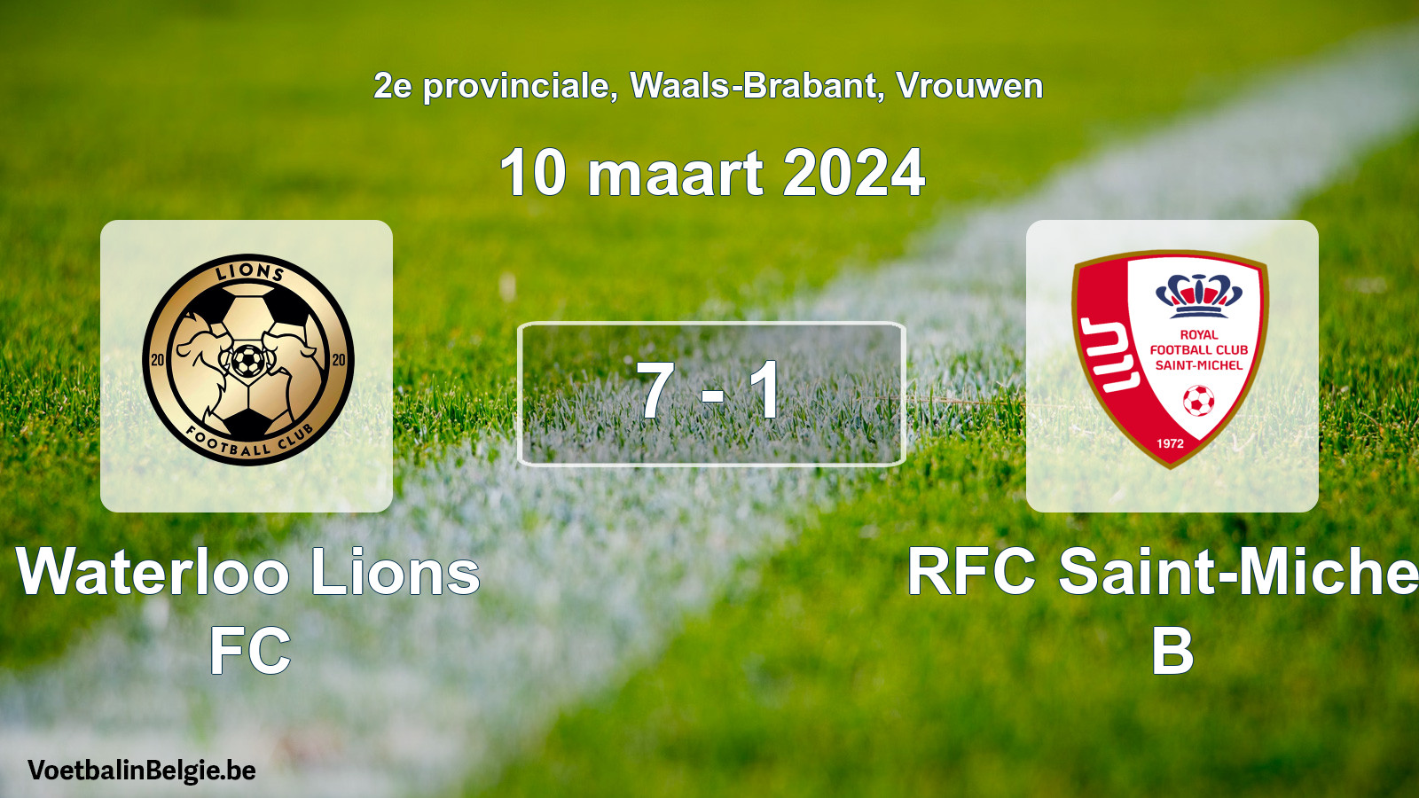 Gespeelde wedstrijd vrouwenvoetbal: Waterloo Lions FC - RFC Saint-Michel B 7 - 1 (10 maart 2024)
