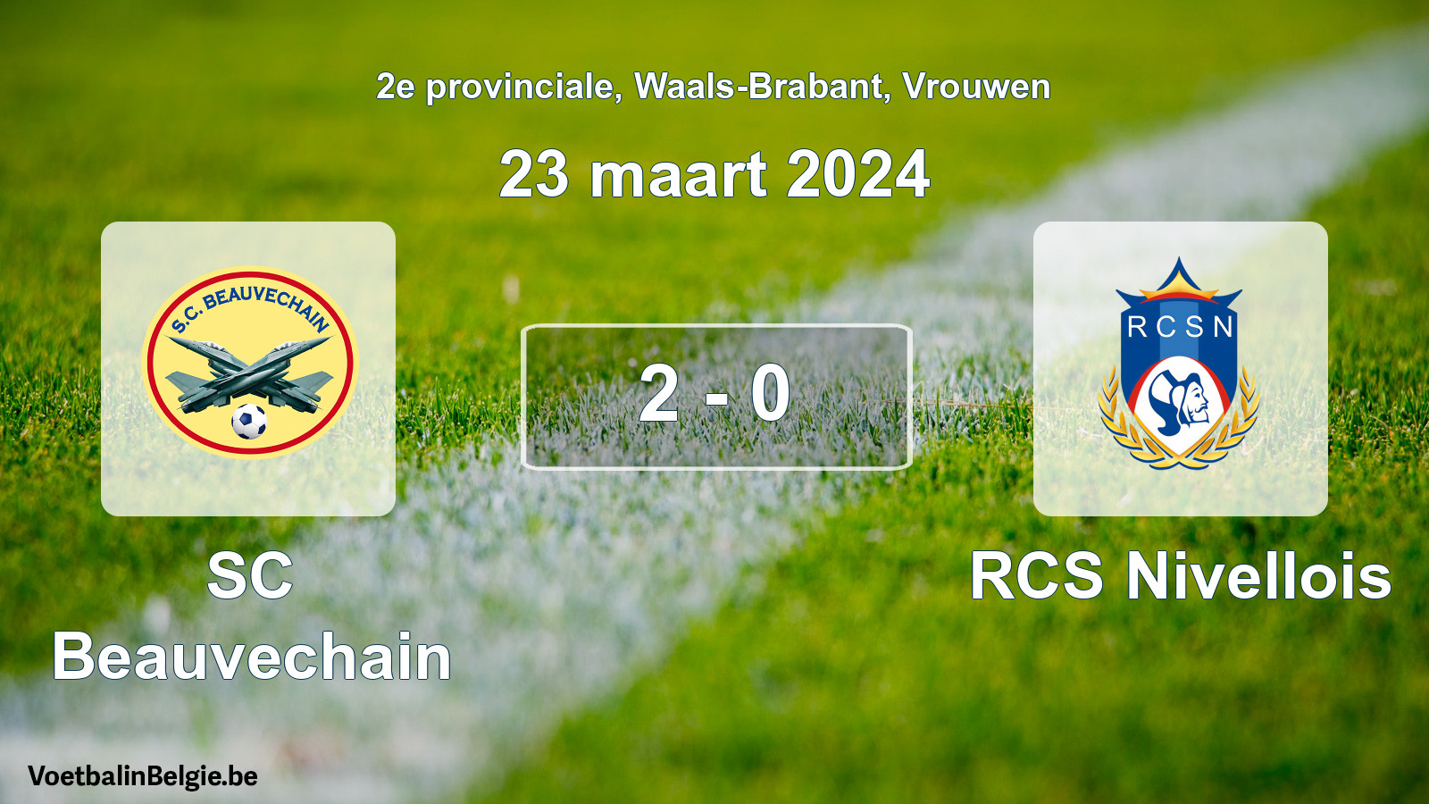 Gespeelde wedstrijd vrouwenvoetbal: SC Beauvechain - RCS Nivellois 2 - 0 (23 maart 2024)