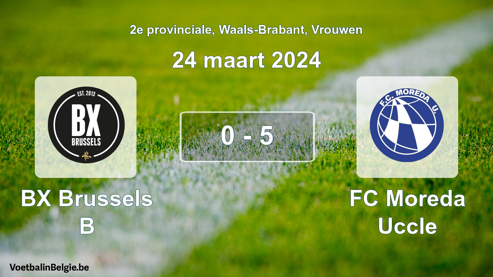 Gespeelde wedstrijd vrouwenvoetbal: BX Brussels B - FC Moreda Uccle 0 - 5 (24 maart 2024)