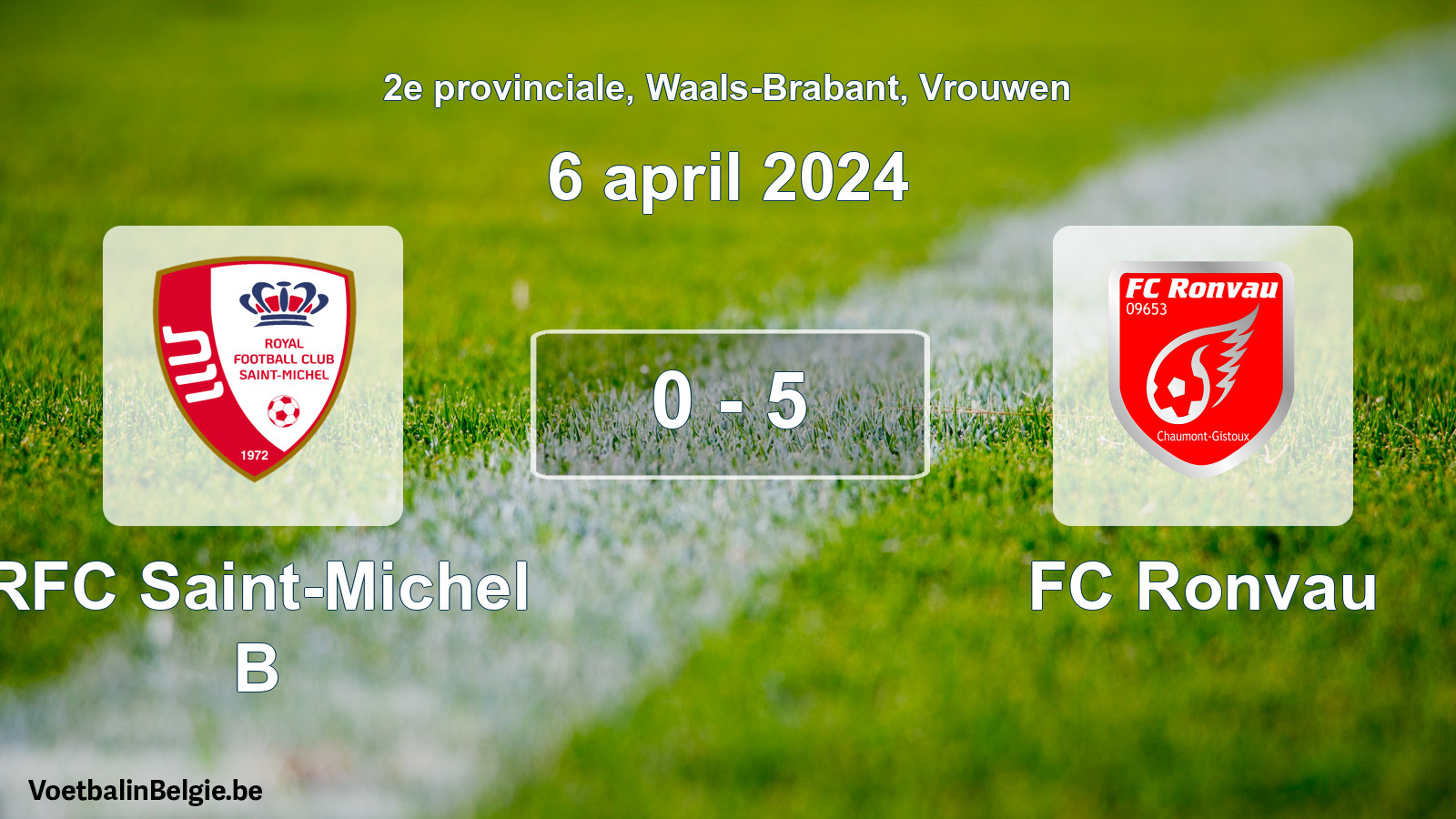 Gespeelde wedstrijd vrouwenvoetbal: RFC Saint-Michel B - FC Ronvau 0 - 5 (6 april 2024)