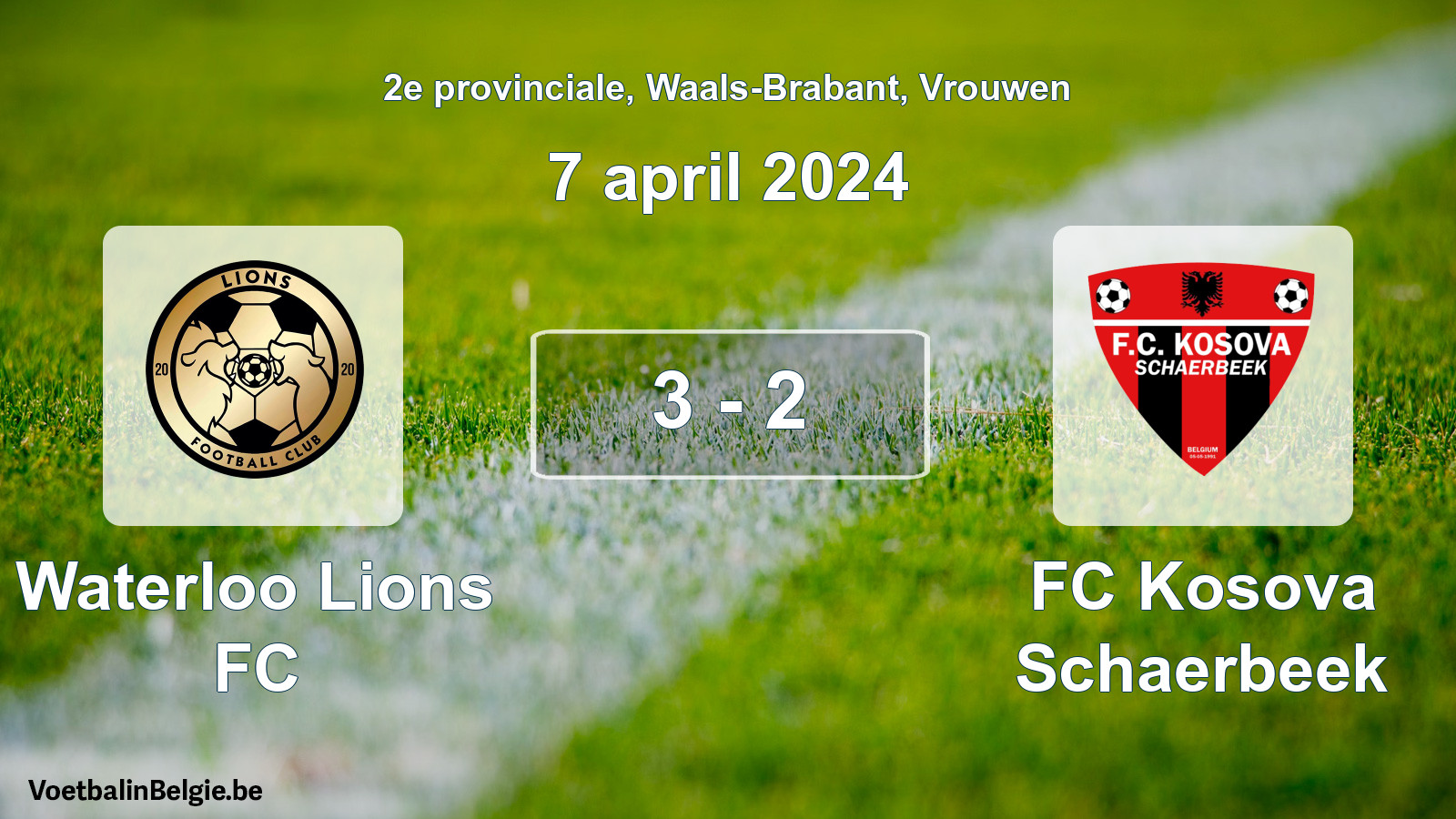 Gespeelde wedstrijd vrouwenvoetbal: Waterloo Lions FC - FC Kosova Schaerbeek 3 - 2 (7 april 2024)