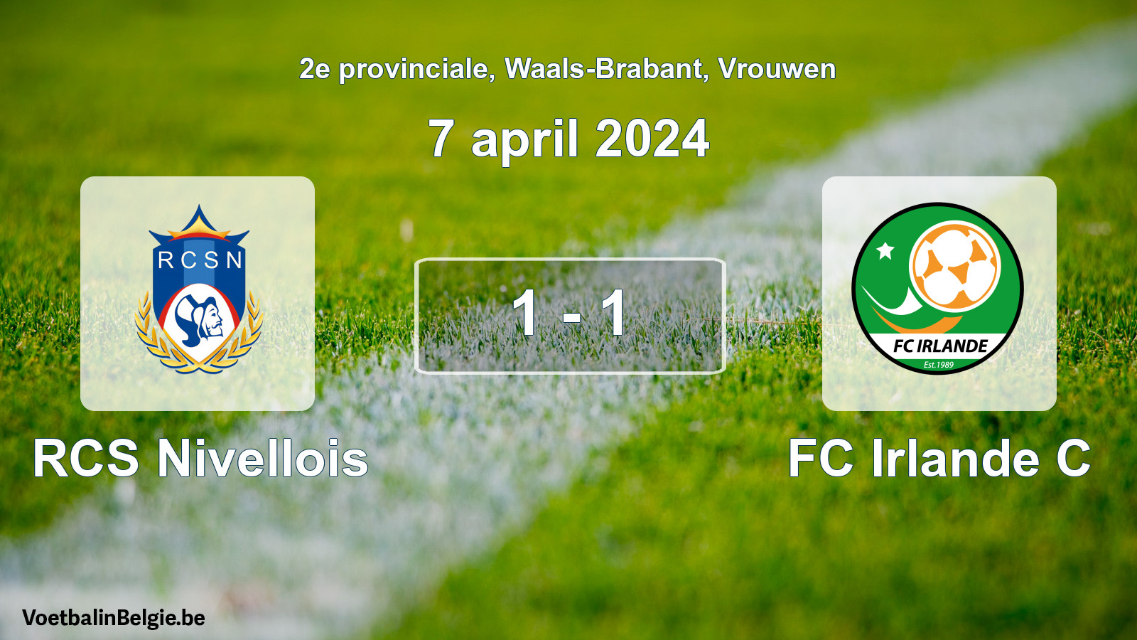 Gespeelde wedstrijd vrouwenvoetbal: RCS Nivellois - FC Irlande C 1 - 1 (7 april 2024)