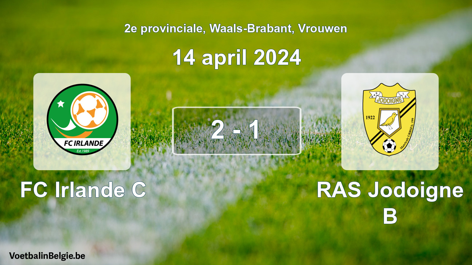 Gespeelde wedstrijd vrouwenvoetbal: FC Irlande C - RAS Jodoigne B 2 - 1 (14 april 2024)