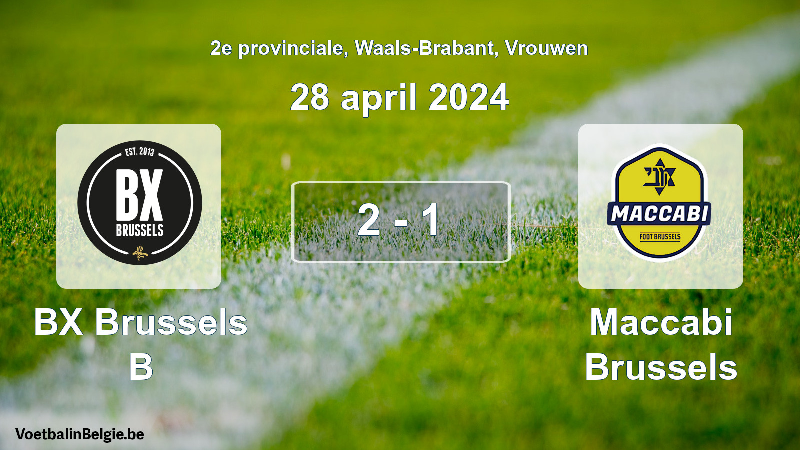 Gespeelde wedstrijd vrouwenvoetbal: BX Brussels B - Maccabi Brussels 2 - 1 (28 april 2024)