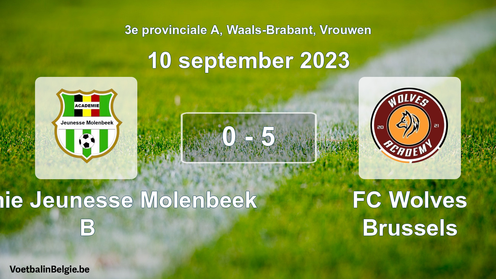 Gespeelde wedstrijd vrouwenvoetbal: Académie Jeunesse Molenbeek B - FC Wolves Brussels 0 - 5 (10 september 2023)