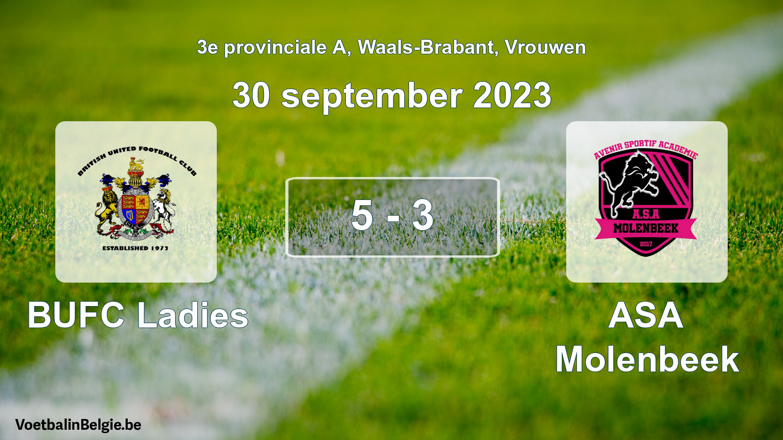 Gespeelde wedstrijd vrouwenvoetbal: BUFC Ladies - ASA Molenbeek 5 - 3 (30 september 2023)