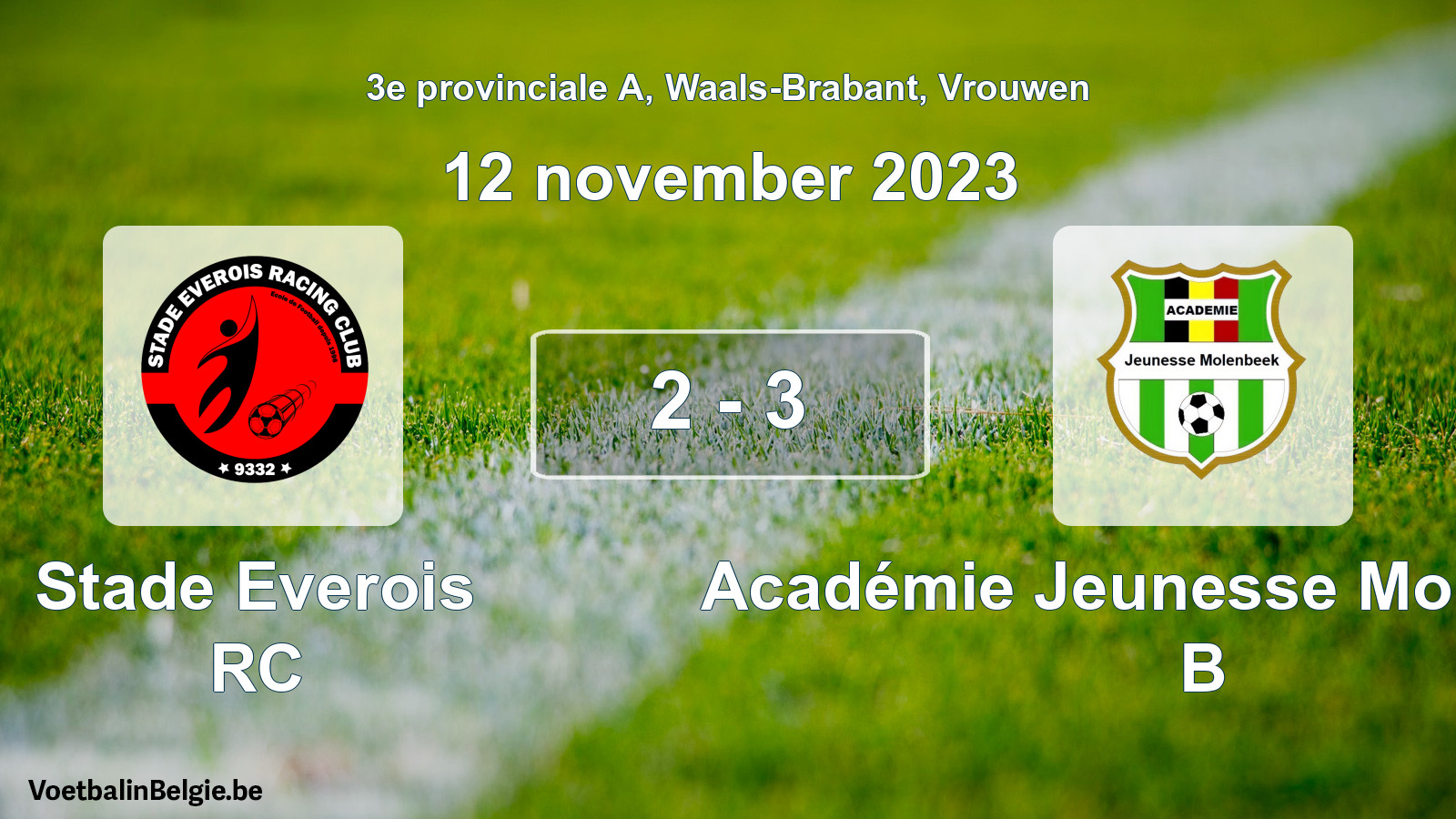 Gespeelde wedstrijd vrouwenvoetbal: Stade Everois RC - Académie Jeunesse Molenbeek B 2 - 3 (12 november 2023)