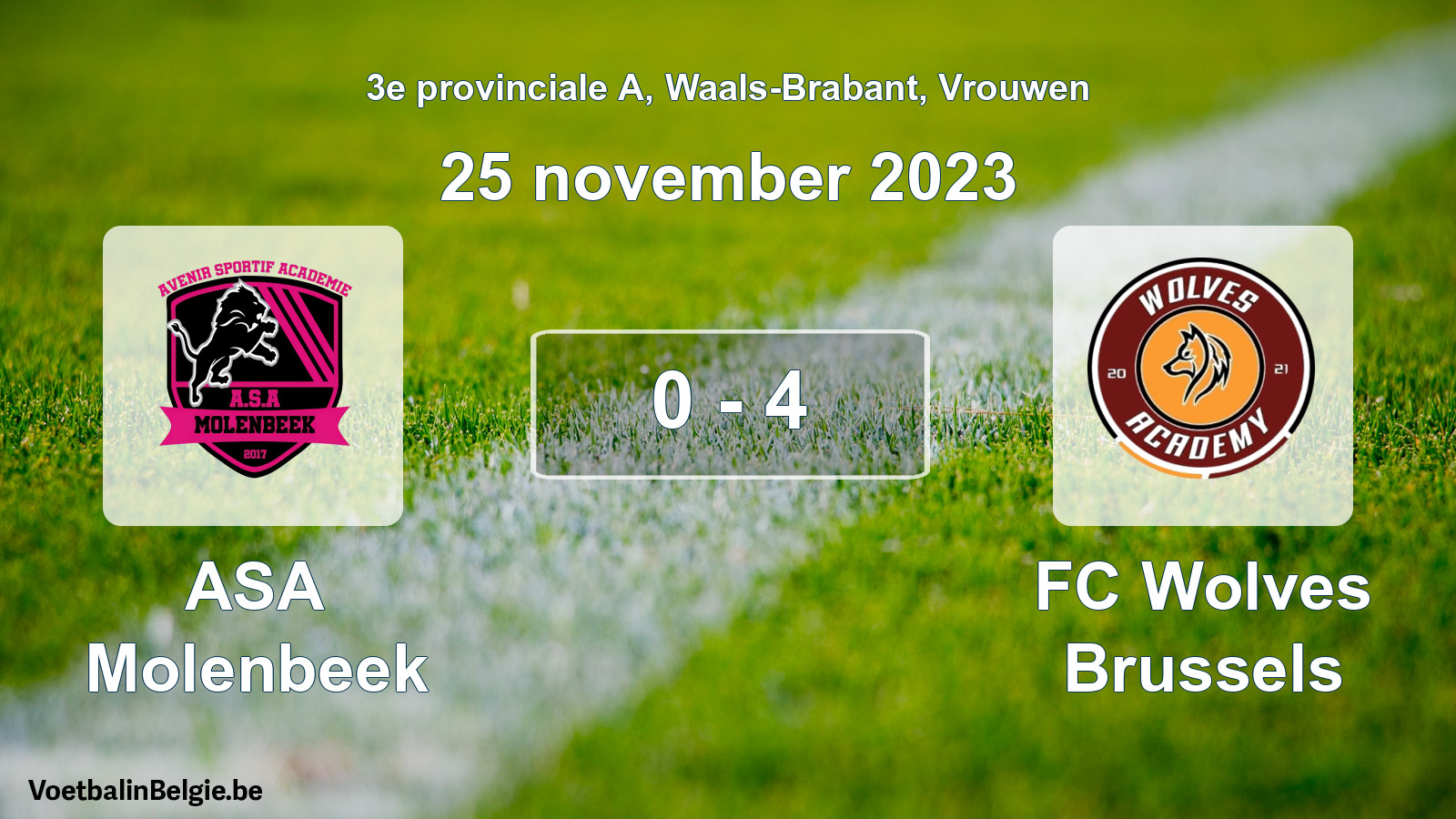 Gespeelde wedstrijd vrouwenvoetbal: ASA Molenbeek - FC Wolves Brussels 0 - 4 (25 november 2023)
