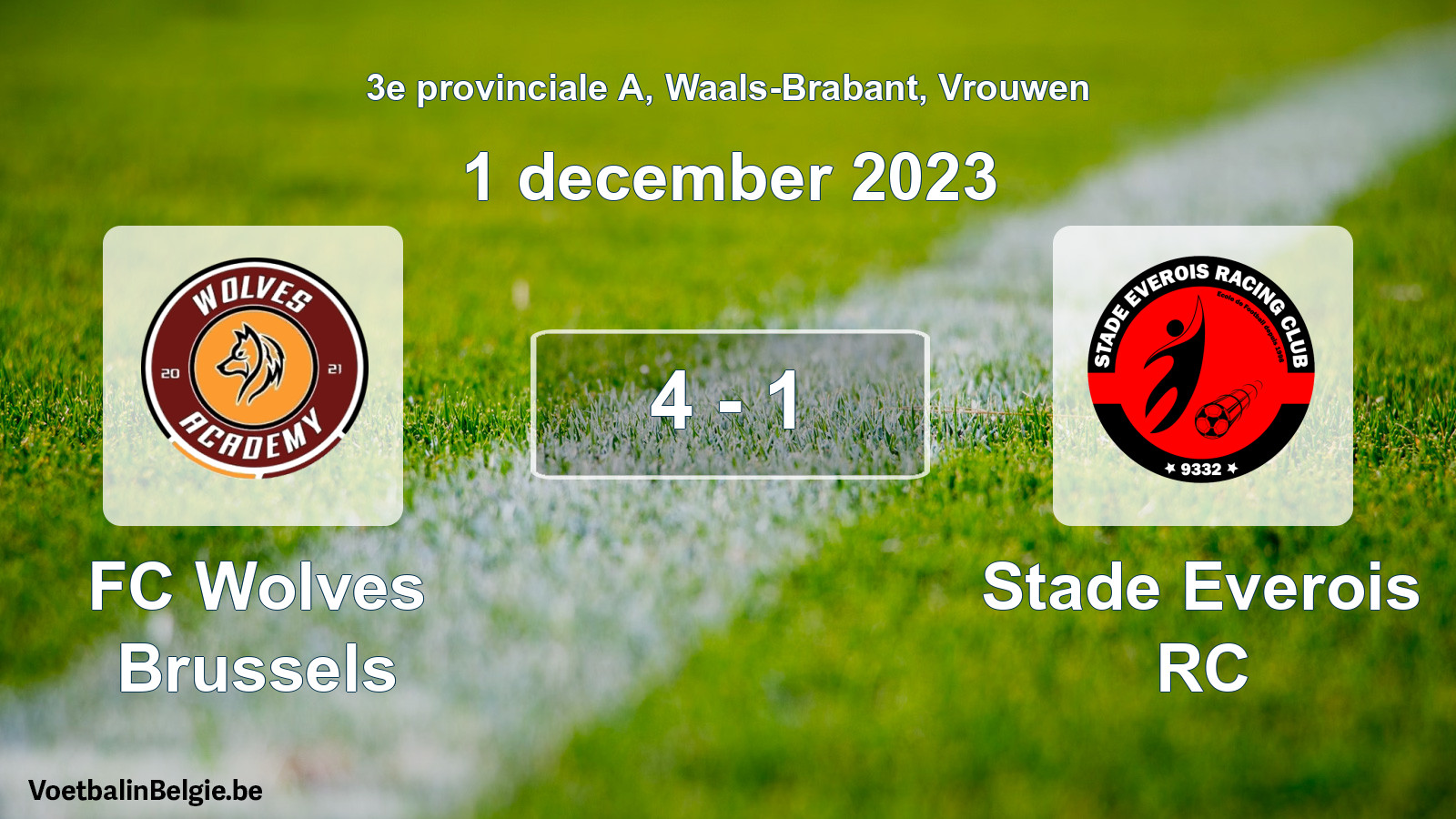 Gespeelde wedstrijd vrouwenvoetbal: FC Wolves Brussels - Stade Everois RC 4 - 1 (1 december 2023)