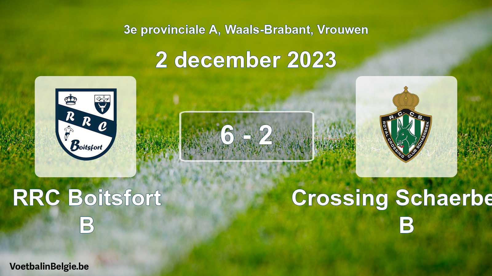 Gespeelde wedstrijd vrouwenvoetbal: RRC Boitsfort B - Crossing Schaerbeek B 6 - 2 (2 december 2023)