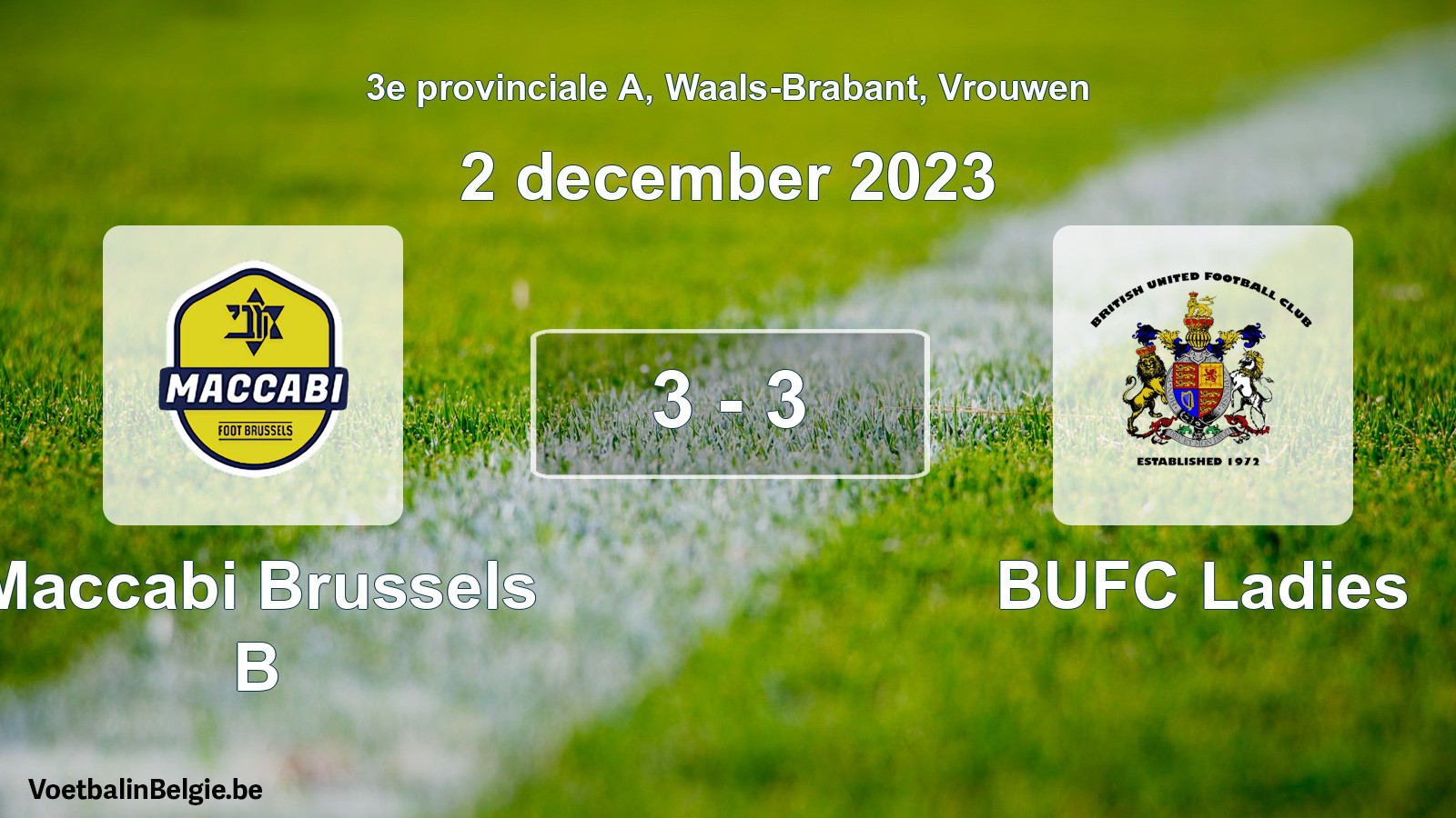 Gespeelde wedstrijd vrouwenvoetbal: Maccabi Brussels B - BUFC Ladies 3 - 3 (2 december 2023)