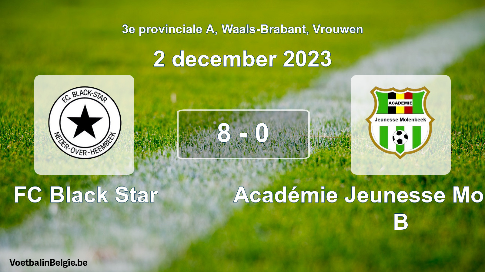 Gespeelde wedstrijd vrouwenvoetbal: FC Black Star - Académie Jeunesse Molenbeek B 8 - 0 (2 december 2023)