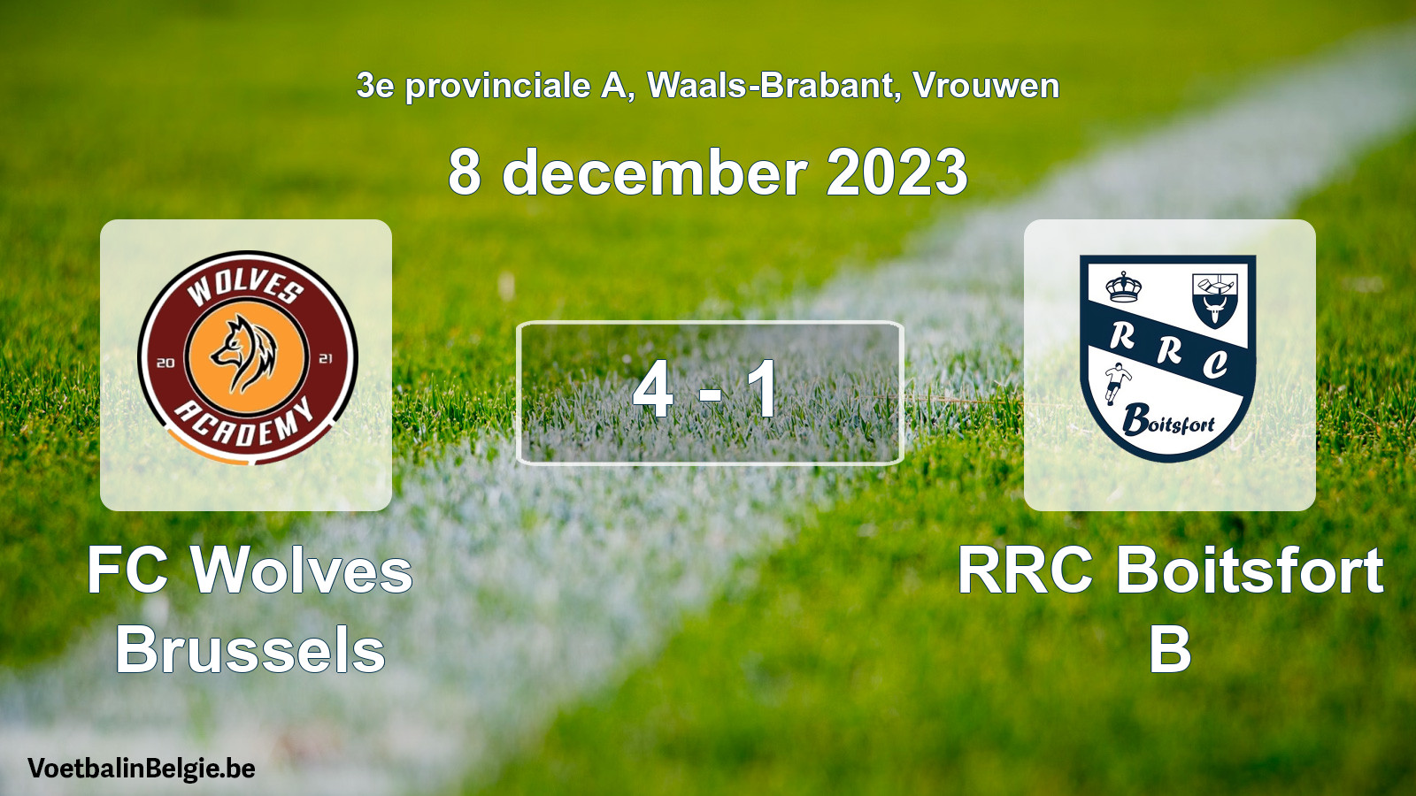 Gespeelde wedstrijd vrouwenvoetbal: FC Wolves Brussels - RRC Boitsfort B 4 - 1 (8 december 2023)