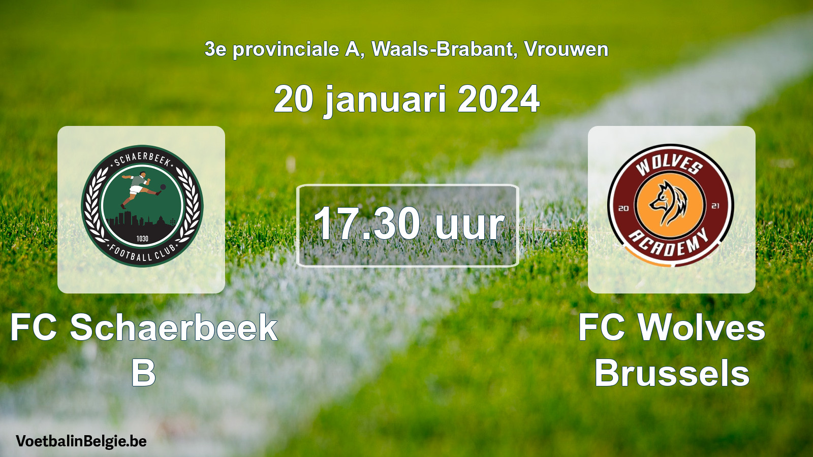 Geplande wedstrijd vrouwenvoetbal: FC Schaerbeek B - FC Wolves Brussels (20 januari 2024)